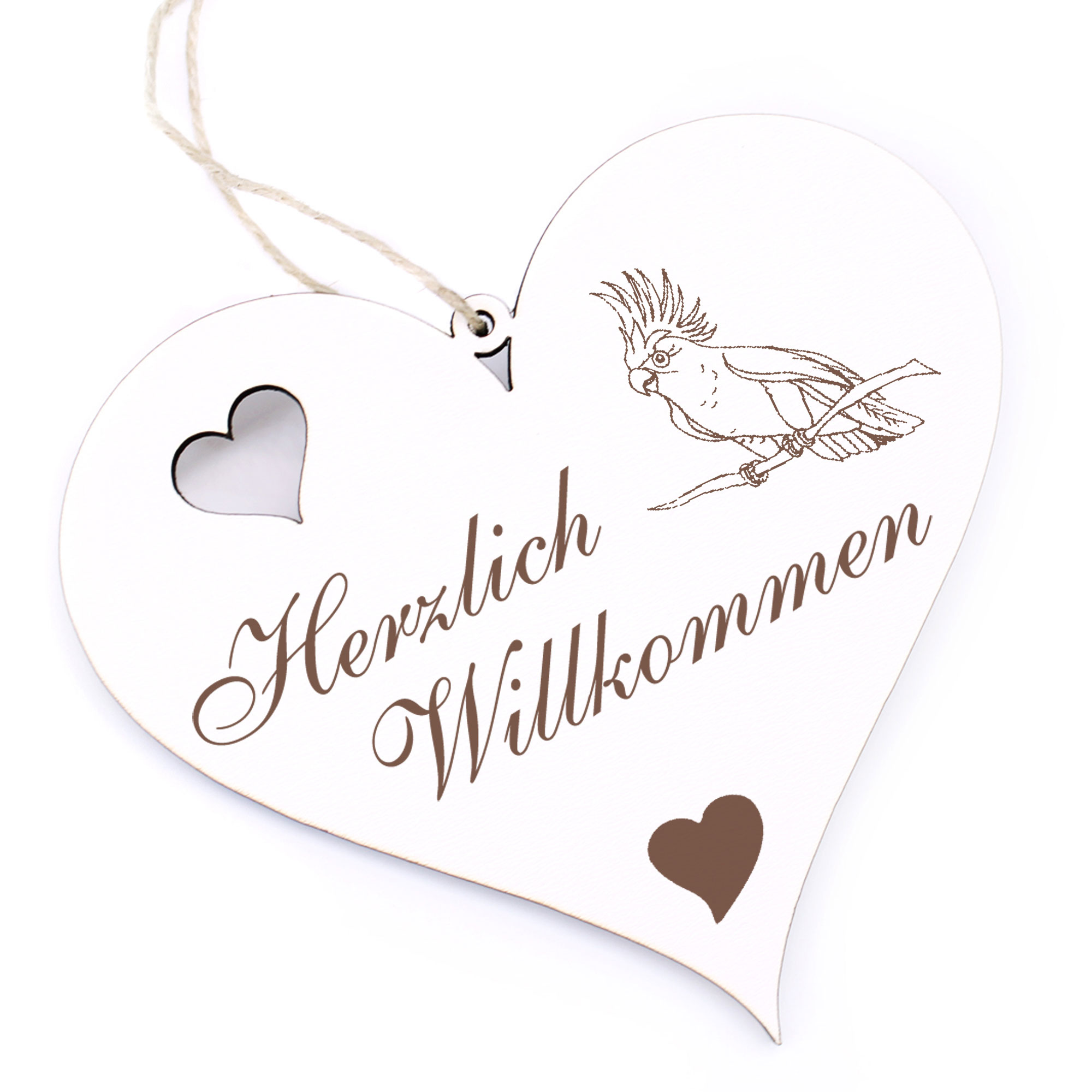 Herzlich Willkommen Schild - Papagei - Deko Herz Holz
