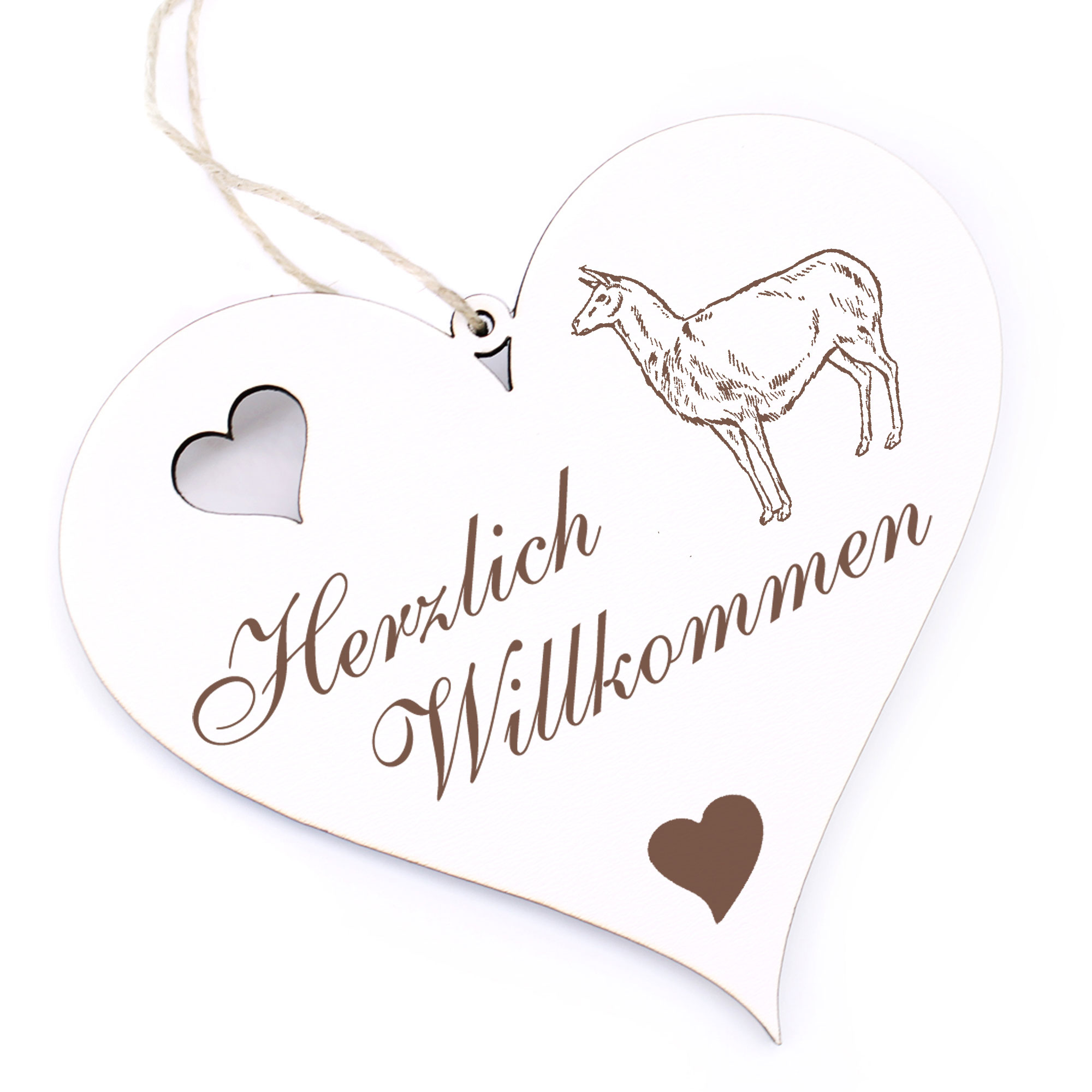 Herzlich Willkommen Schild - Lama - Deko Herz Holz