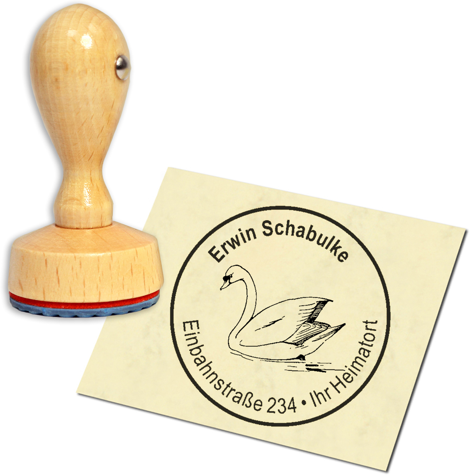 Stempel Adressstempel Holzstempel - Schwan - rund 40mm