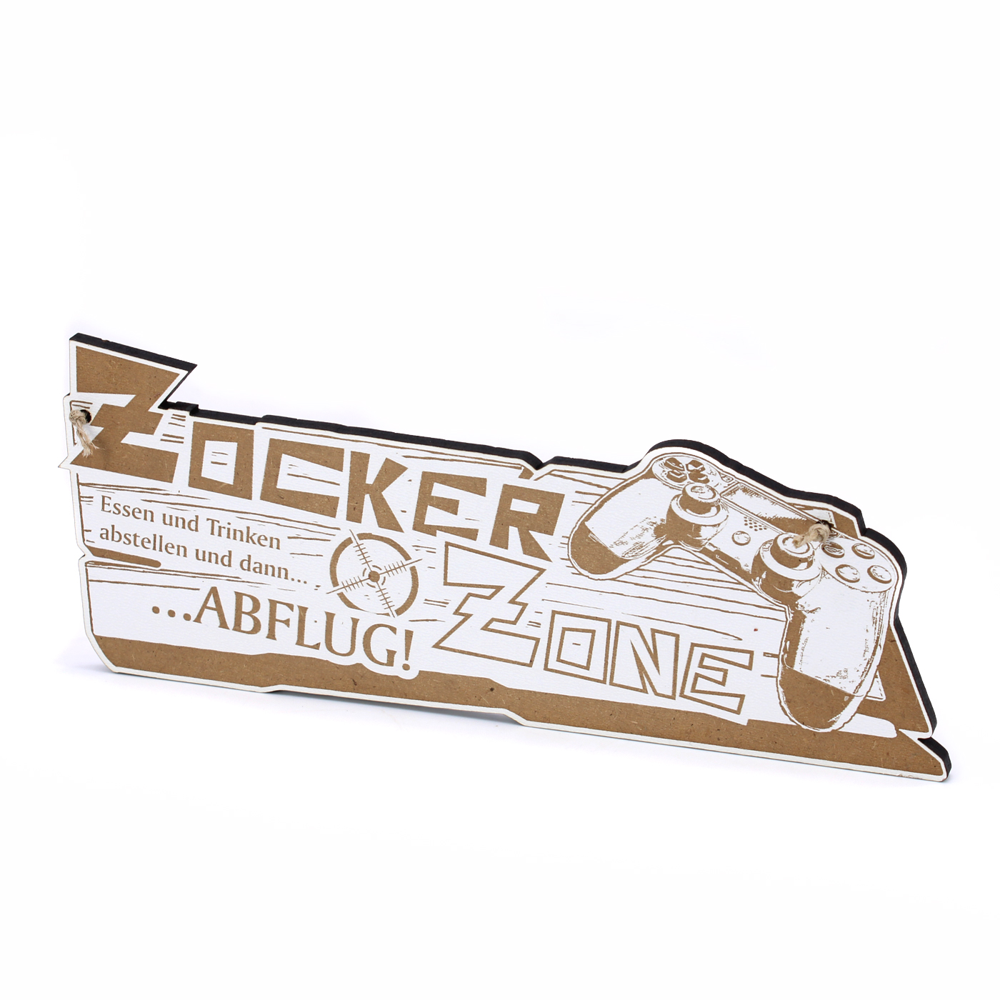 Schild Zocker-Zone: Essen und Trinken abstellen und dann Abflug - 23x9cm