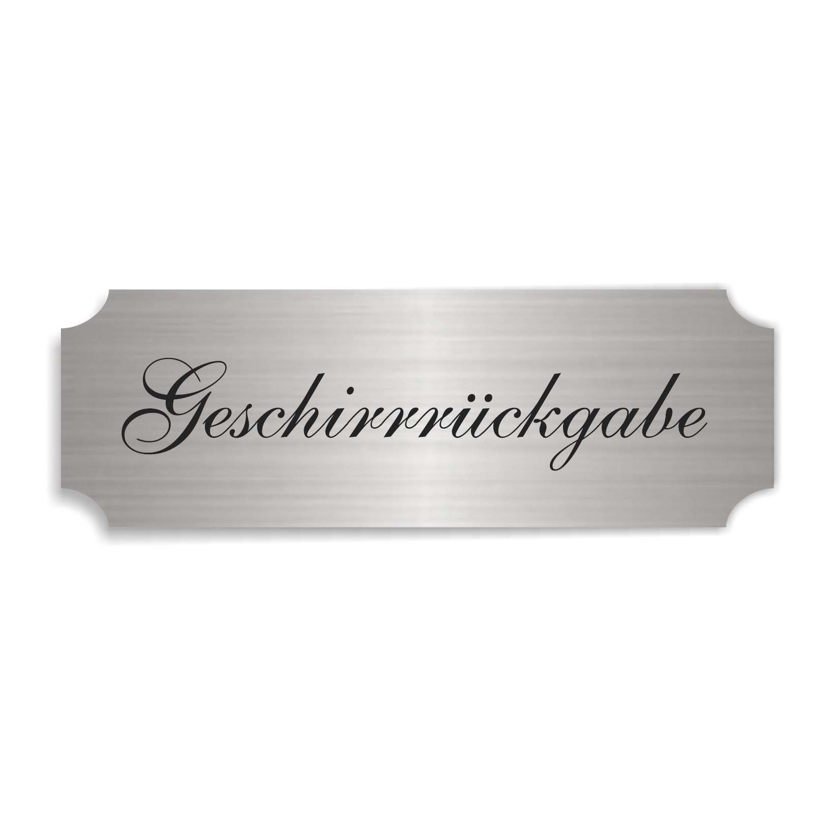 Schild « GESCHIRRRÜCKGABE » selbstklebend - Aluminium Look - silber