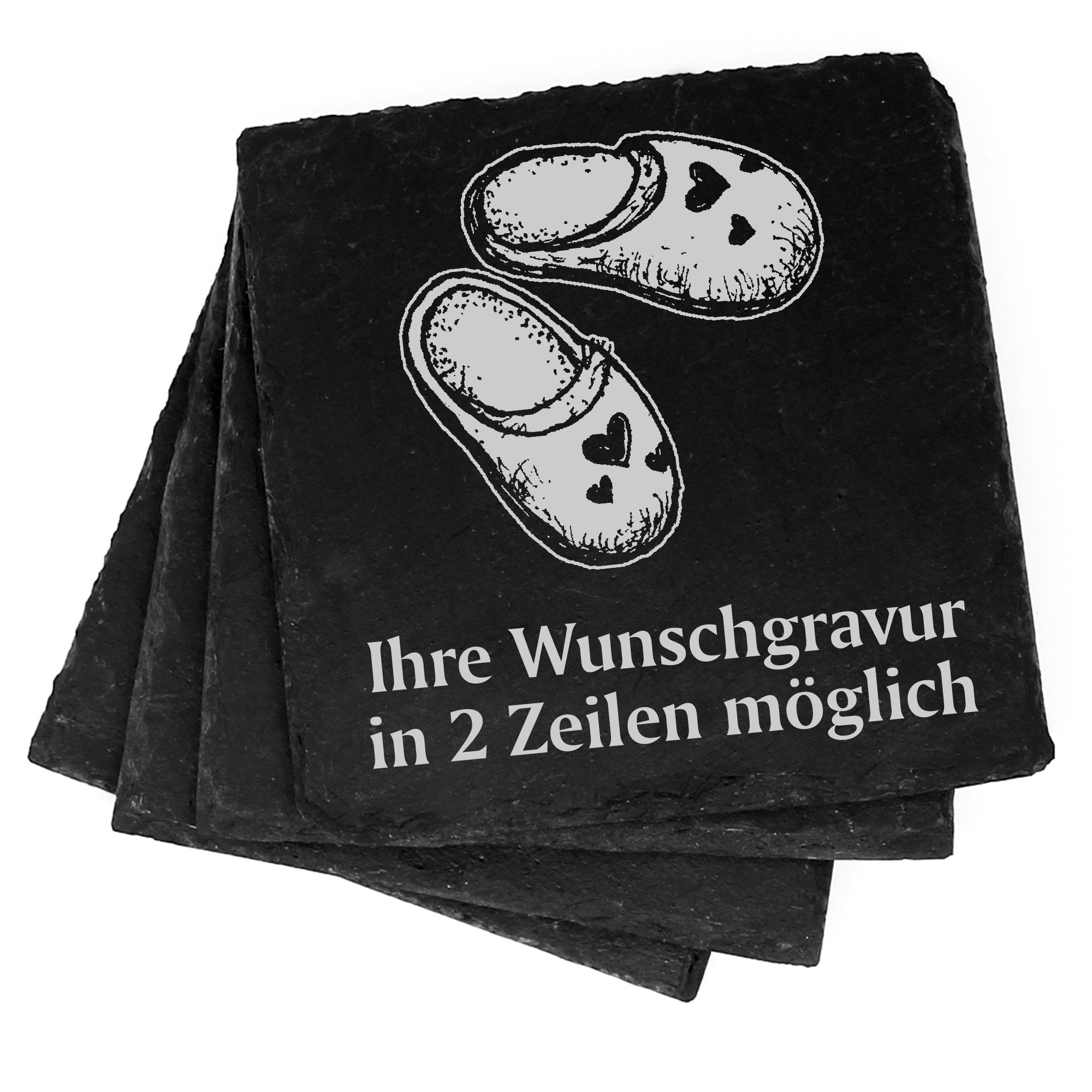 4x Pantoffeln Deko Schiefer Untersetzer Wunschgravur Set - 11 x 11 cm
