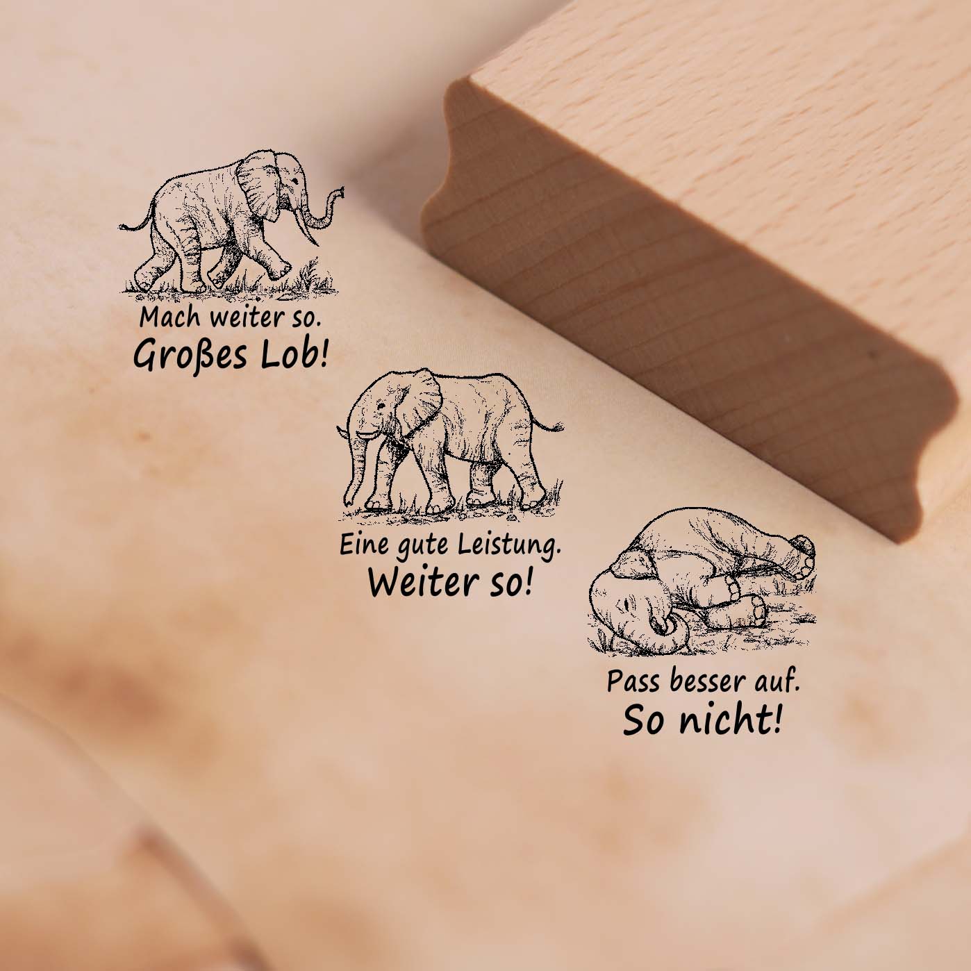 Lehrerstempel Elefant im Set - 3 Motivstempel mit Spruch und Motiv für Schule ca. 28 x 28 mm