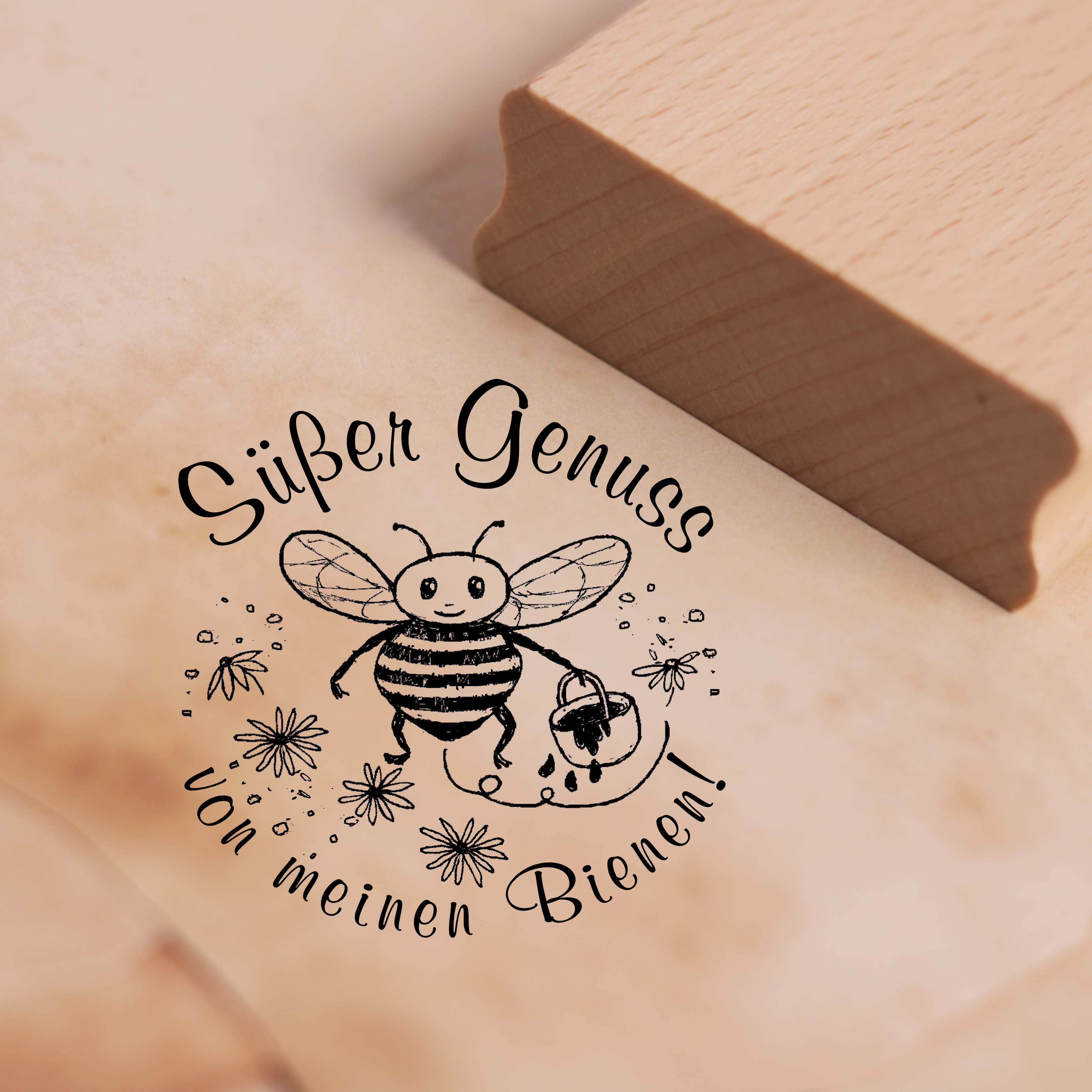 Motivstempel Süßer Genuss von meinen Bienen - Stempel Holzstempel 48 x 48 mm 