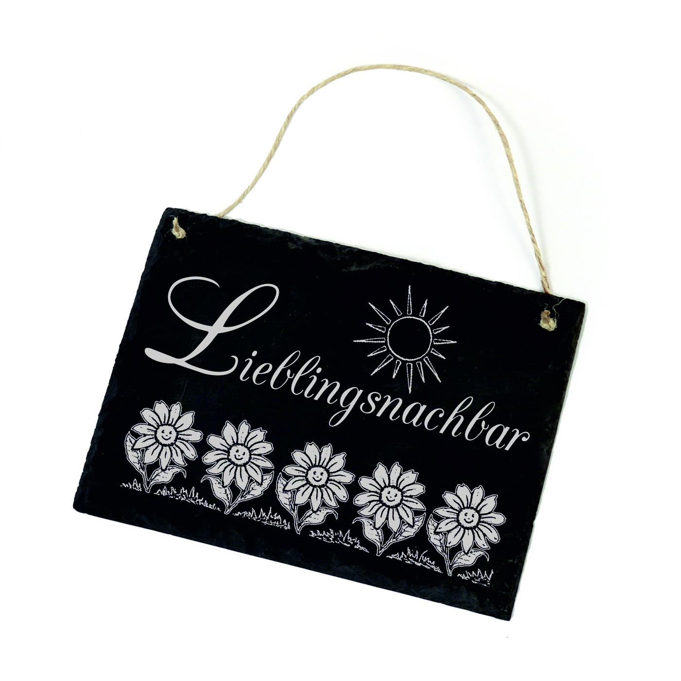 Schiefertafel « Lieblingsnachbar » Schild Garten Blumen Sonne - 22x16