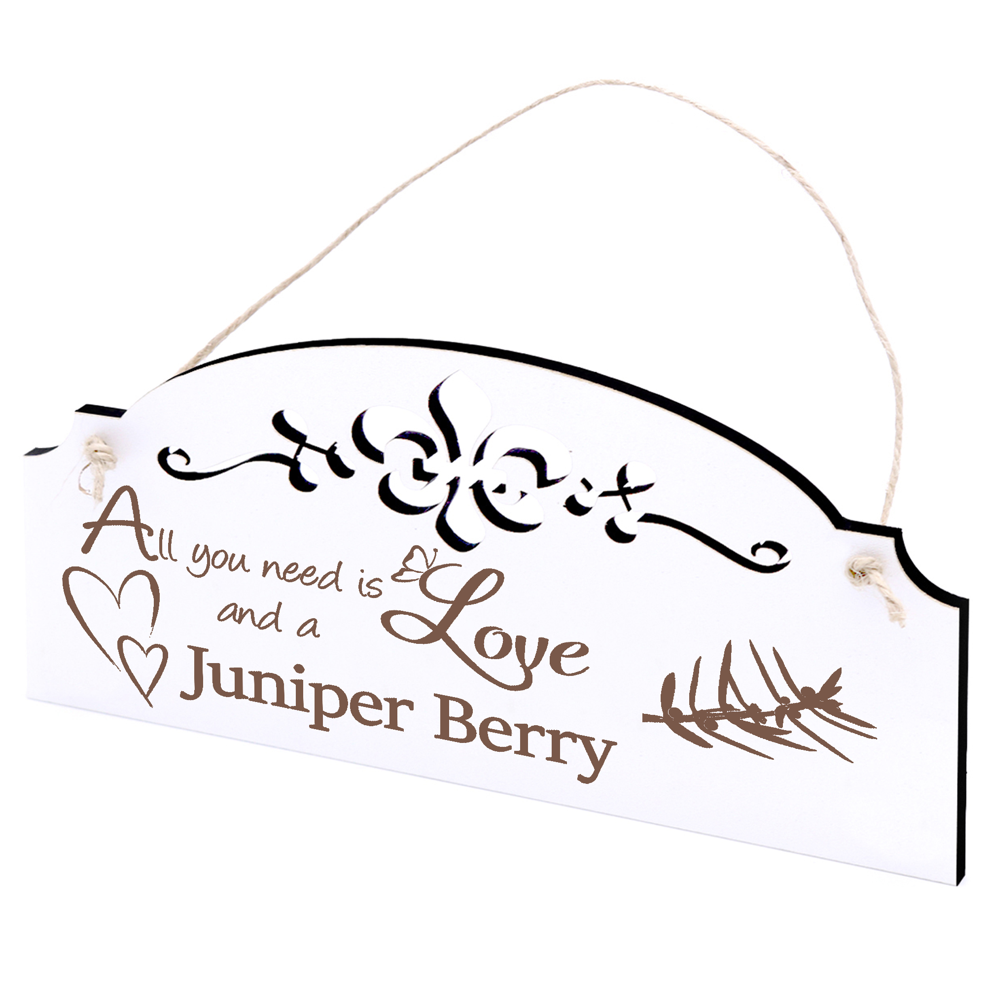 Schild Wacholderbeere Deko 20x10cm - All you need is Love and a Juniper Berry - Holz