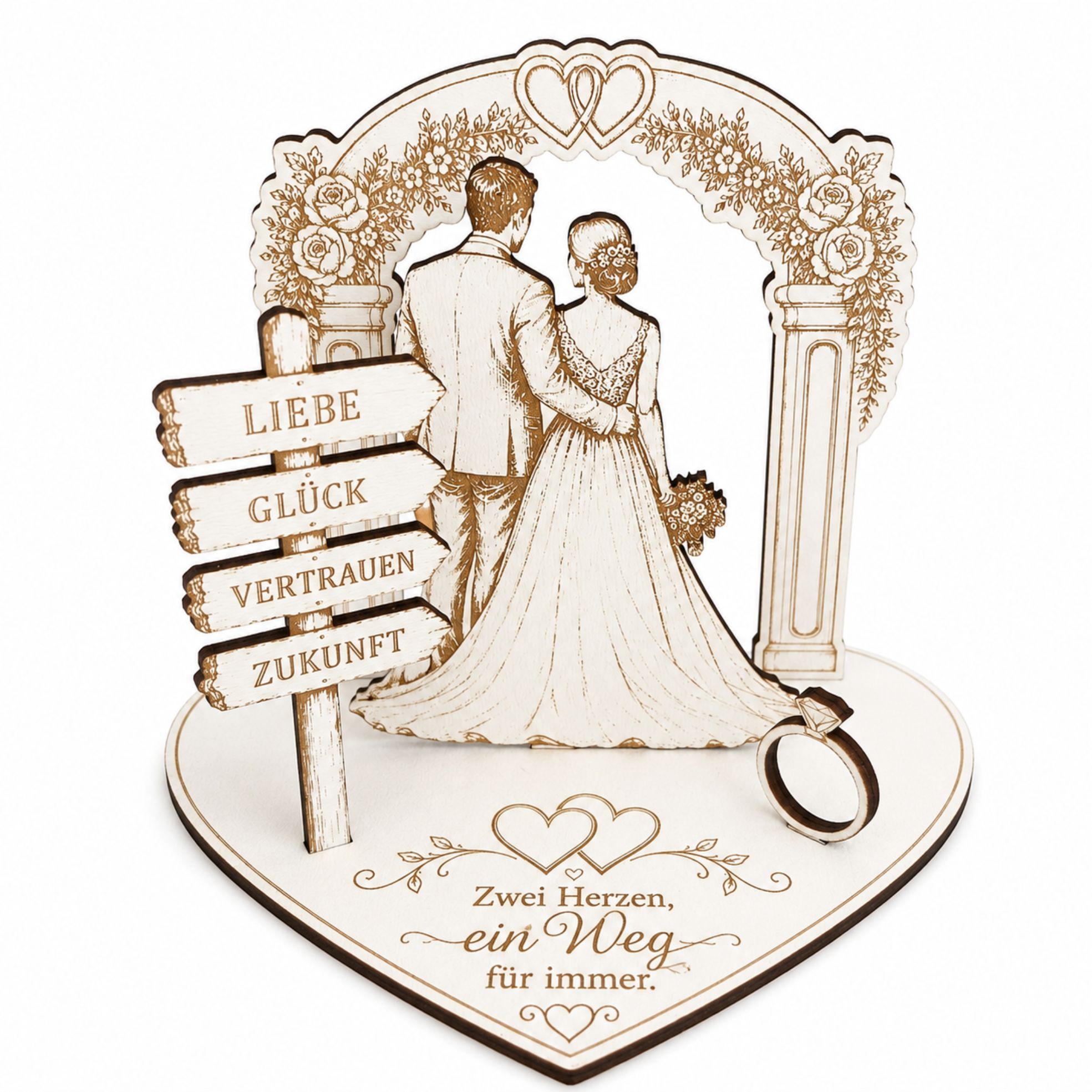 Geldgeschenk Hochzeit Brautpaar mit Wegweiser und Hochzeitsbogen - 12 x 10 cm
