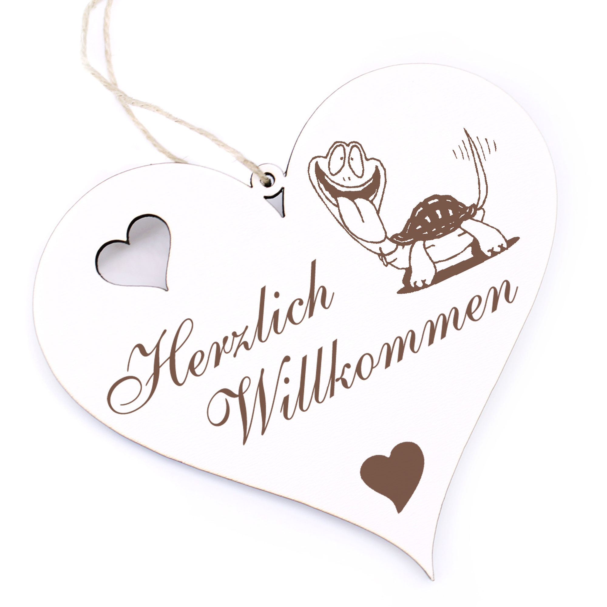 Herzlich Willkommen Schild - witzige Schildkröte - Deko Herz Holz