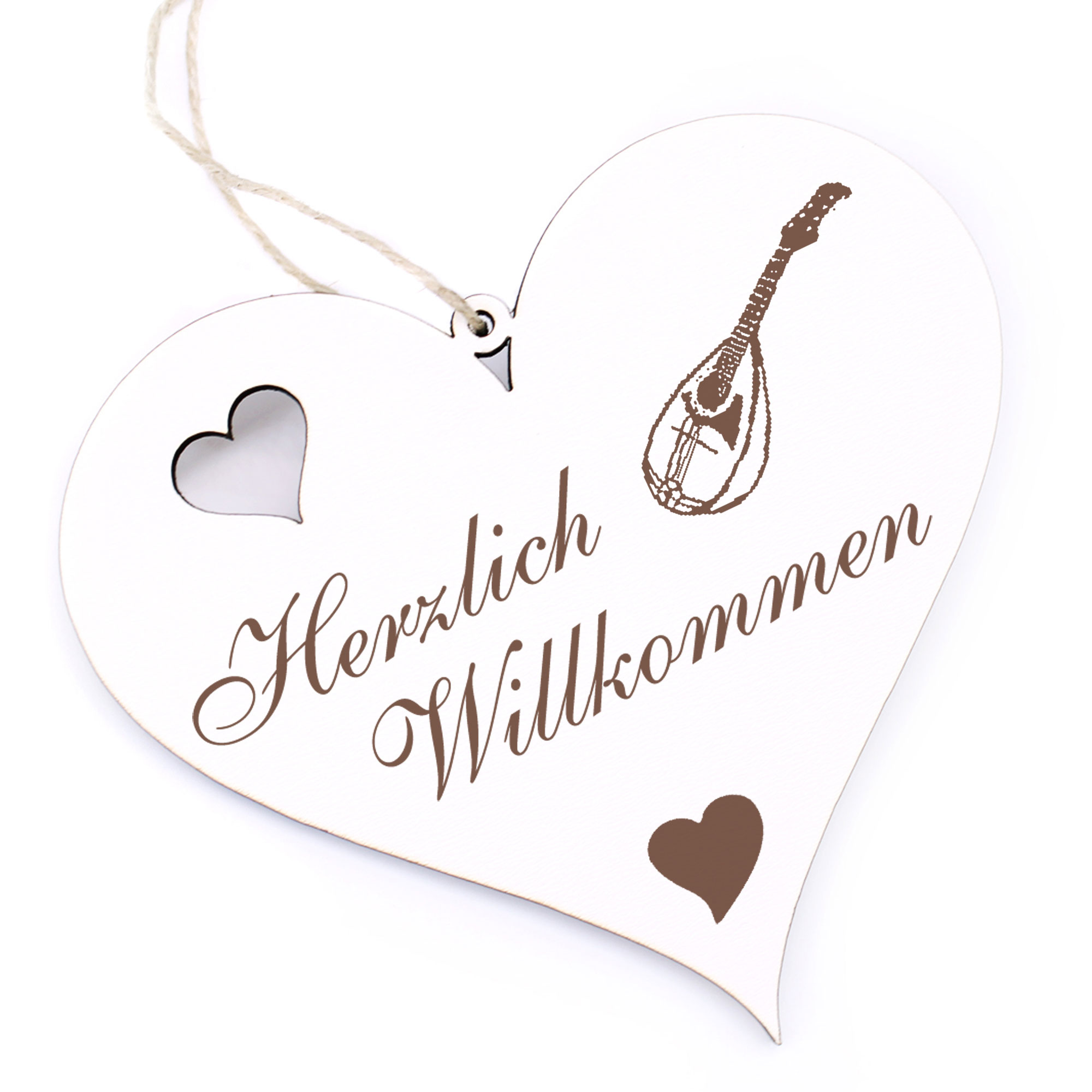 Herzlich Willkommen Schild - Mandoline - Deko Herz Holz