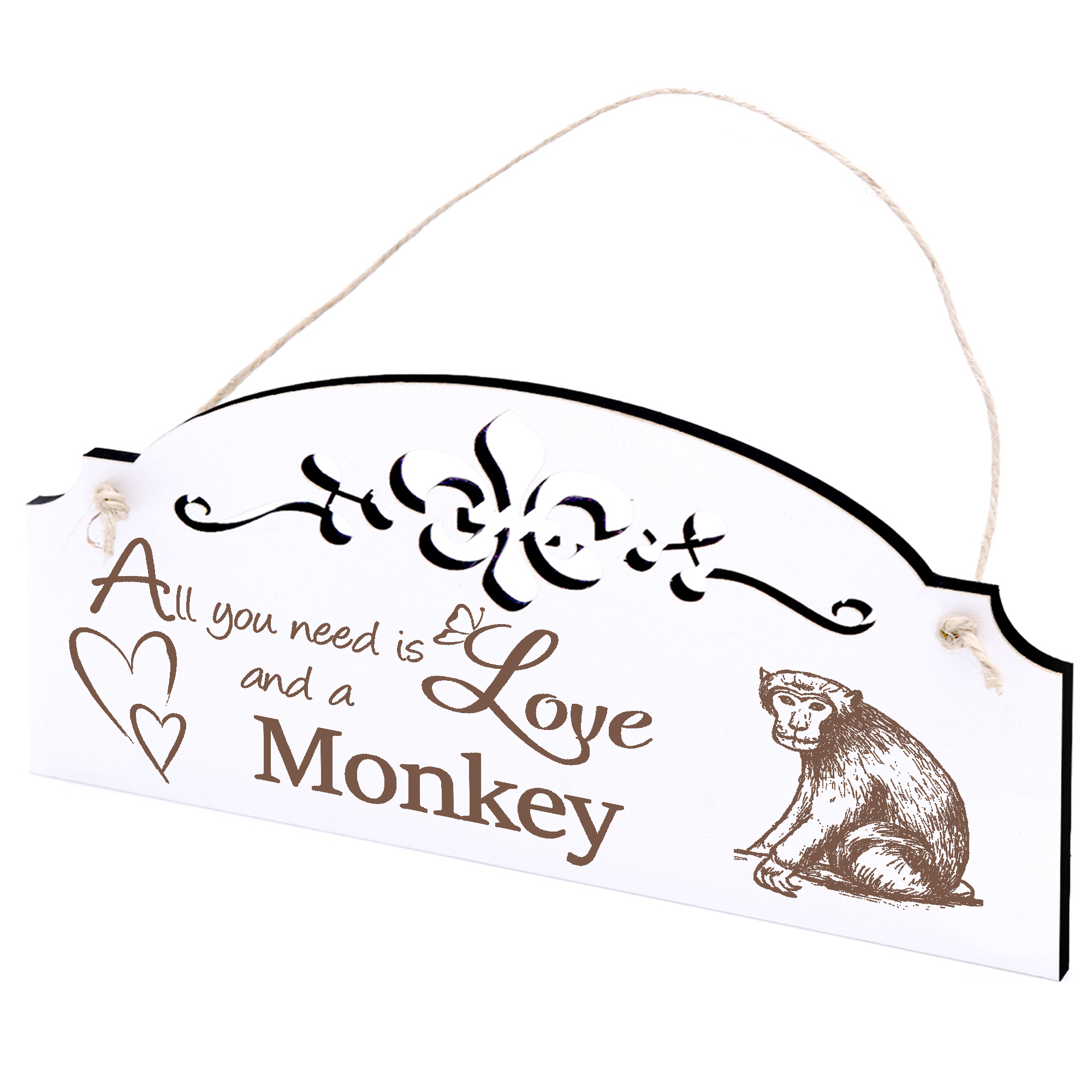 Schild sitzender Affe Deko 20x10cm - All you need is Love and a Monkey - Holz
