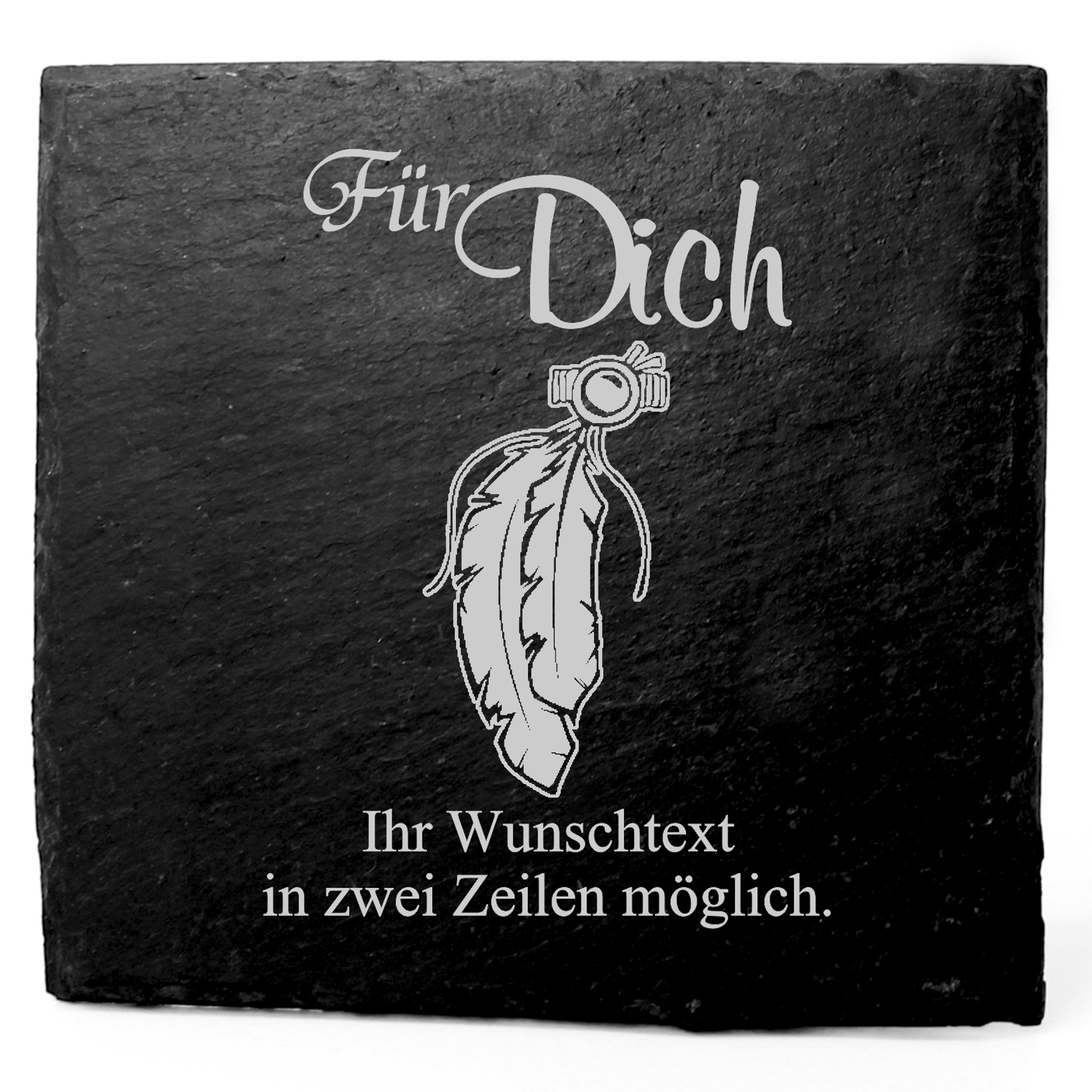 Deko Schiefer Untersetzer personalisiert Indianerfeder - Für Dich - 11x11cm