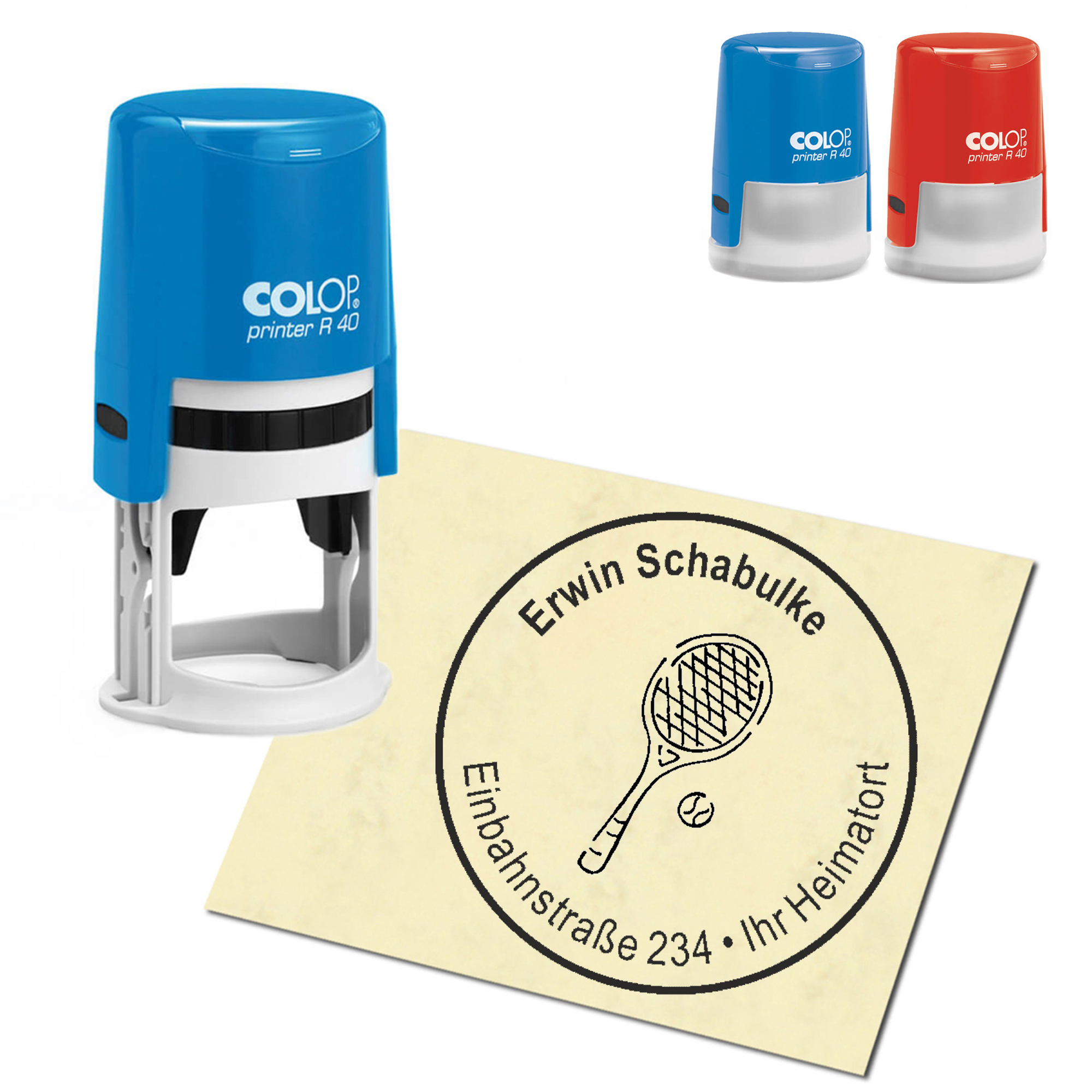 Stempel Adressstempel personalisiert - Tennisschläger - rund &empty; 40mm