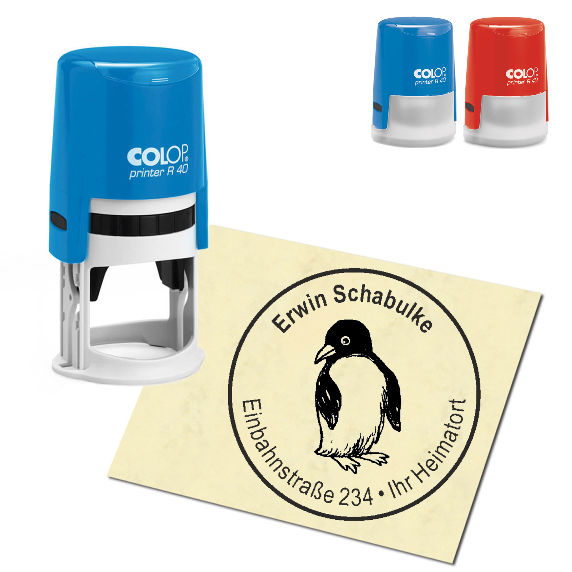 Stempel Adressstempel personalisiert - Pinguin - rund &empty; 40mm