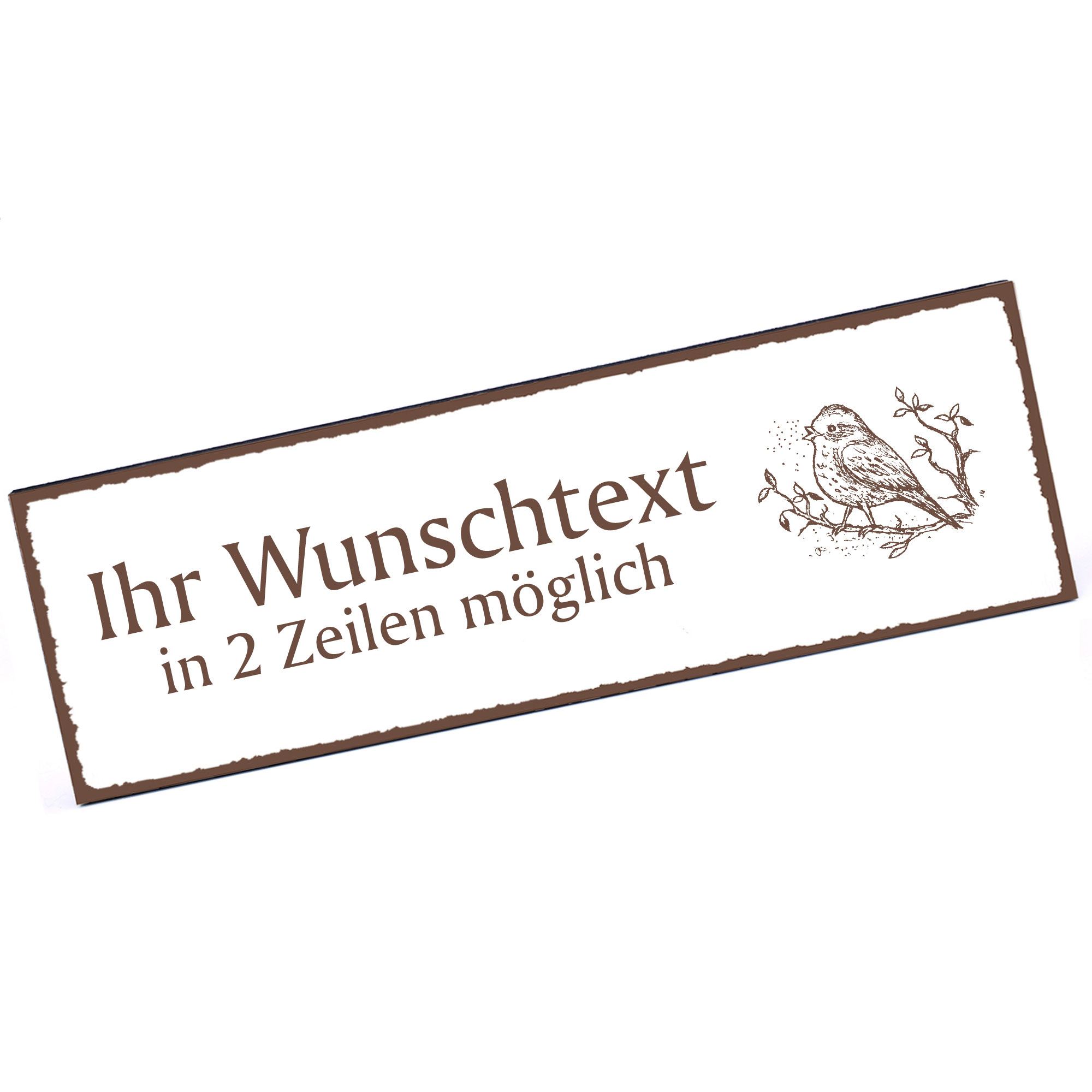 Türschild singender Vogel auf Zweig  Namensschild personalisiert mit Gravur - 150mm x 50mm - selbstk