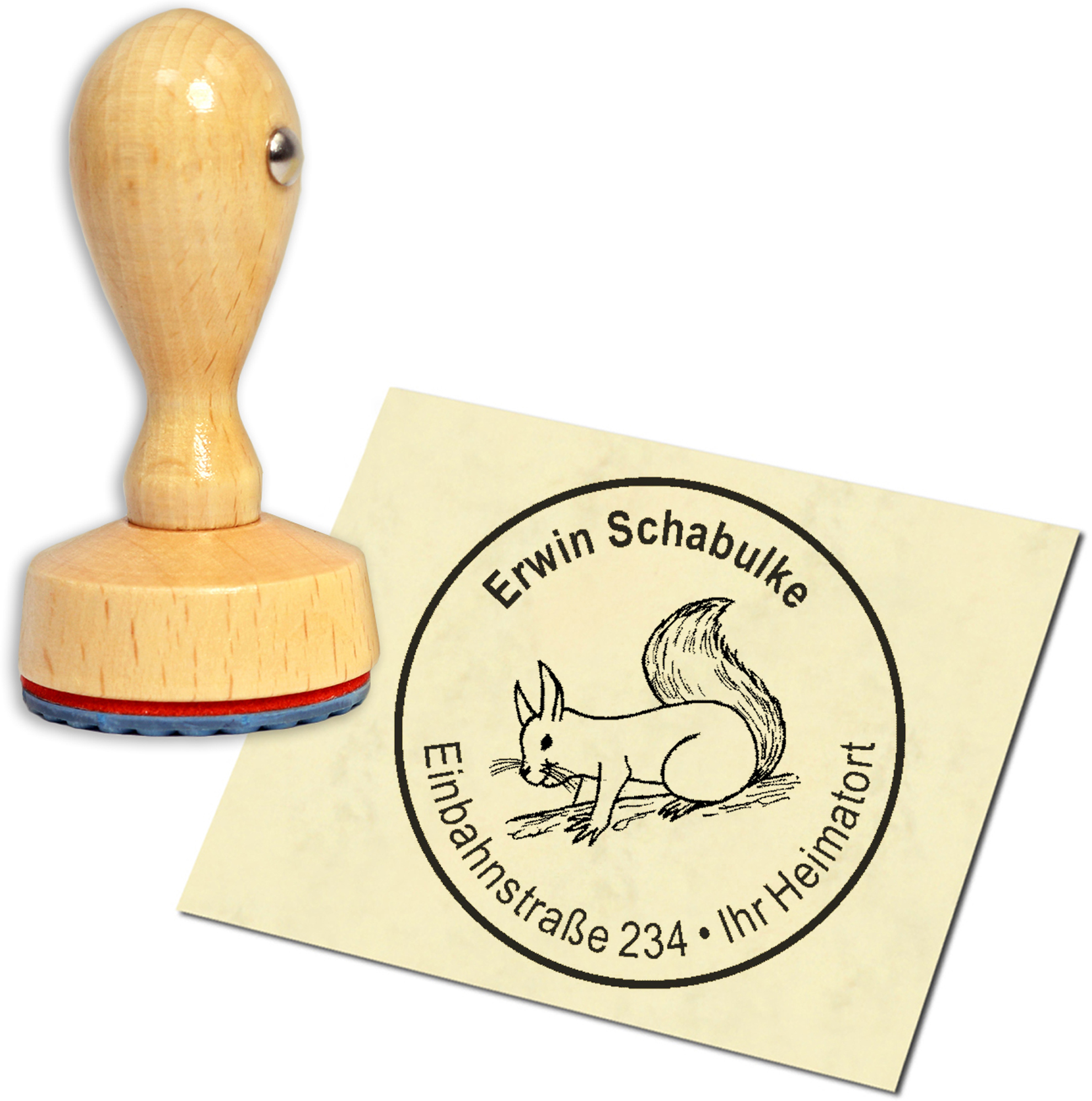 Stempel Adressstempel Holzstempel - Eichhörnchen - rund 40mm