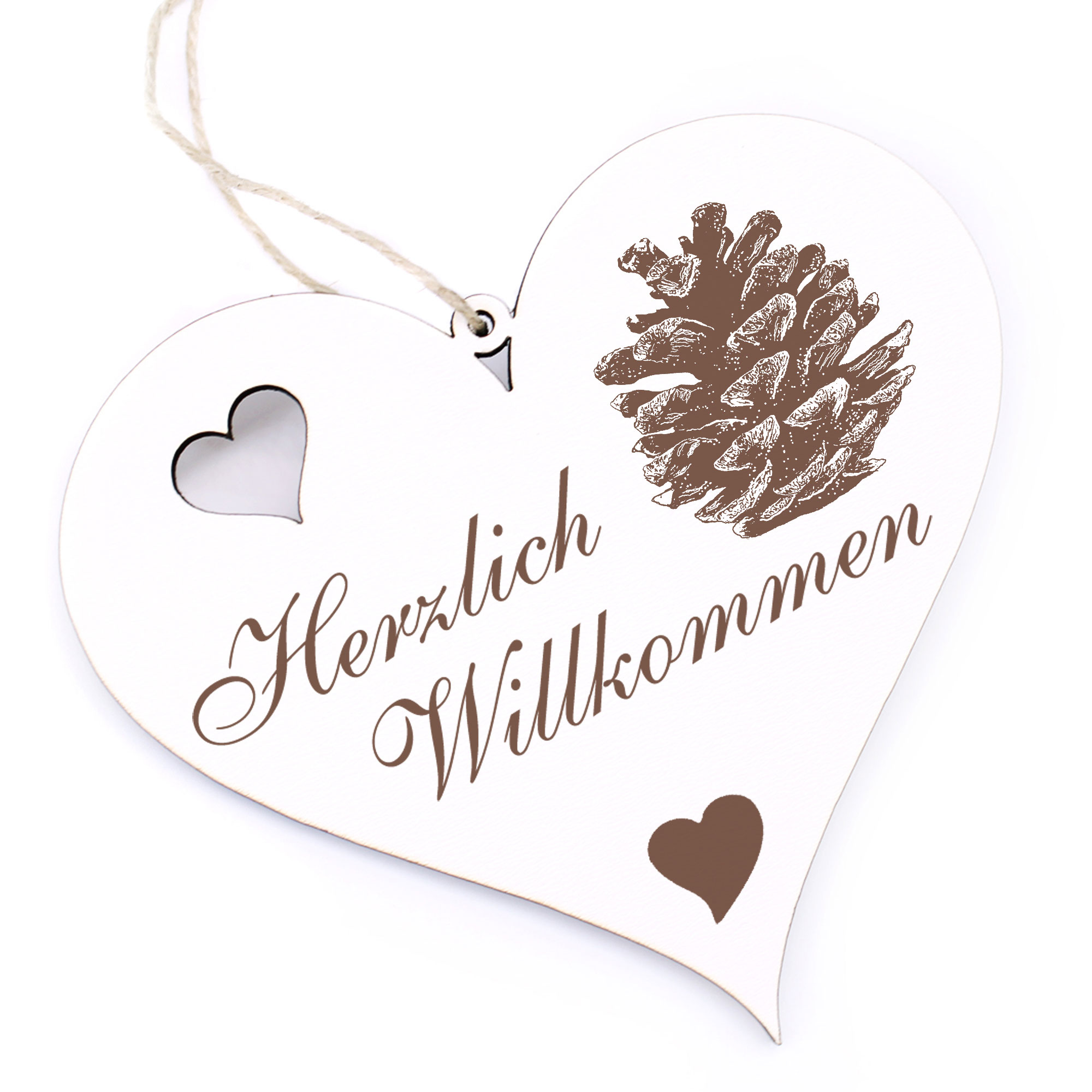 Herzlich Willkommen Schild - Zapfen - Deko Herz Holz