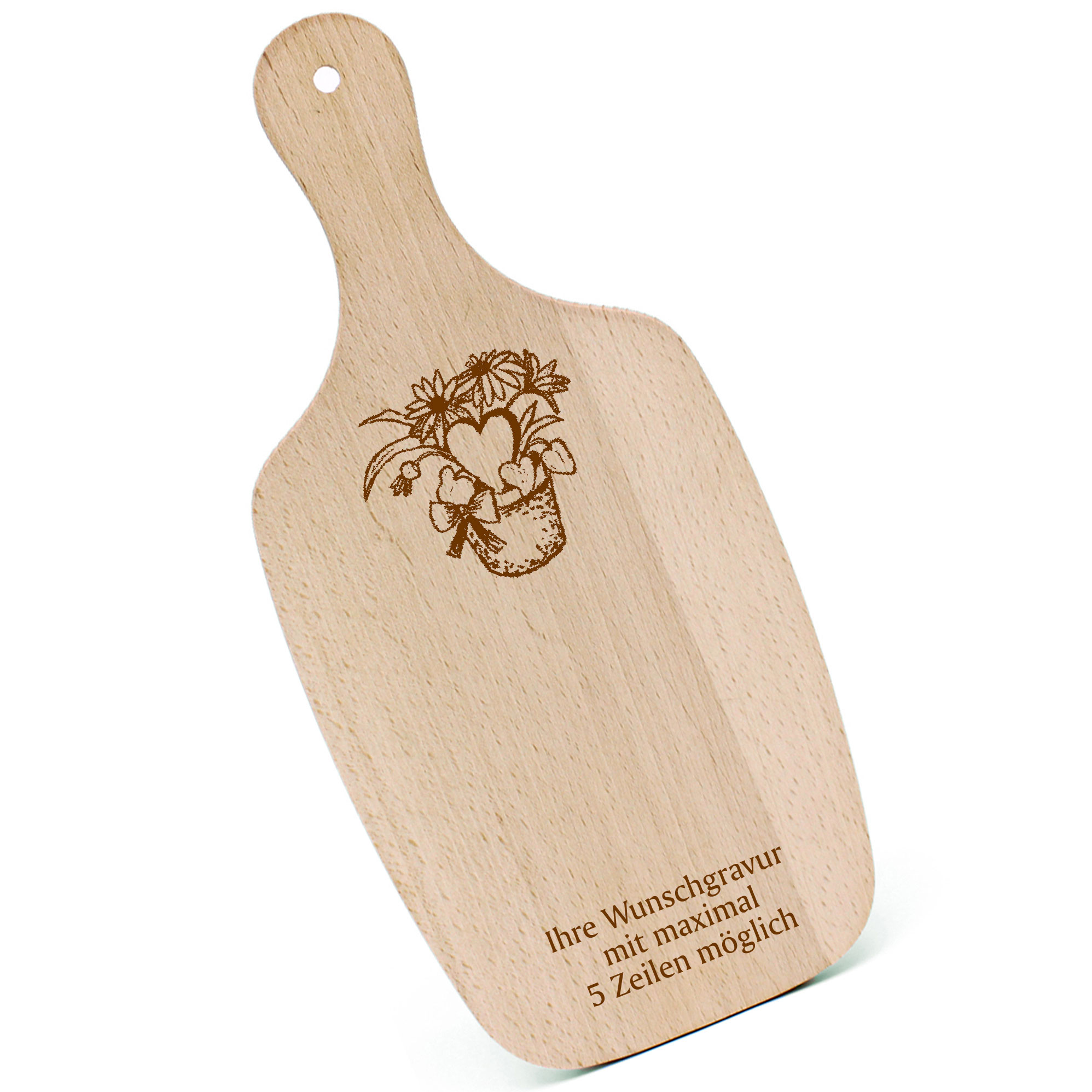 Schneidebrett Frühstücksbrettchen - Blumentopf - mit Griff 330x150mm