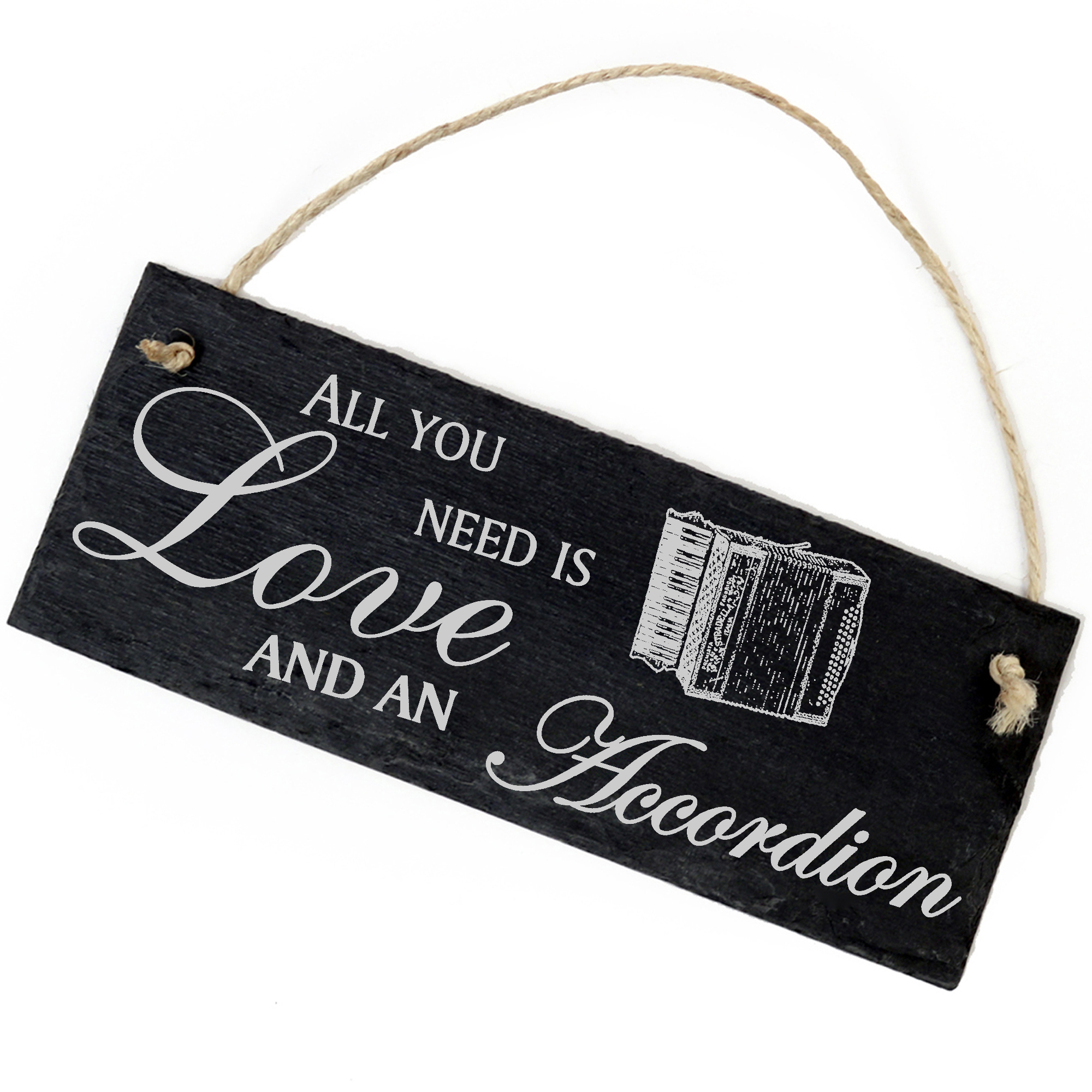 Schiefertafel Deko Akkordeon Ziehharmonika Schild 22 x 8 cm - All you need is Love and an Accordion