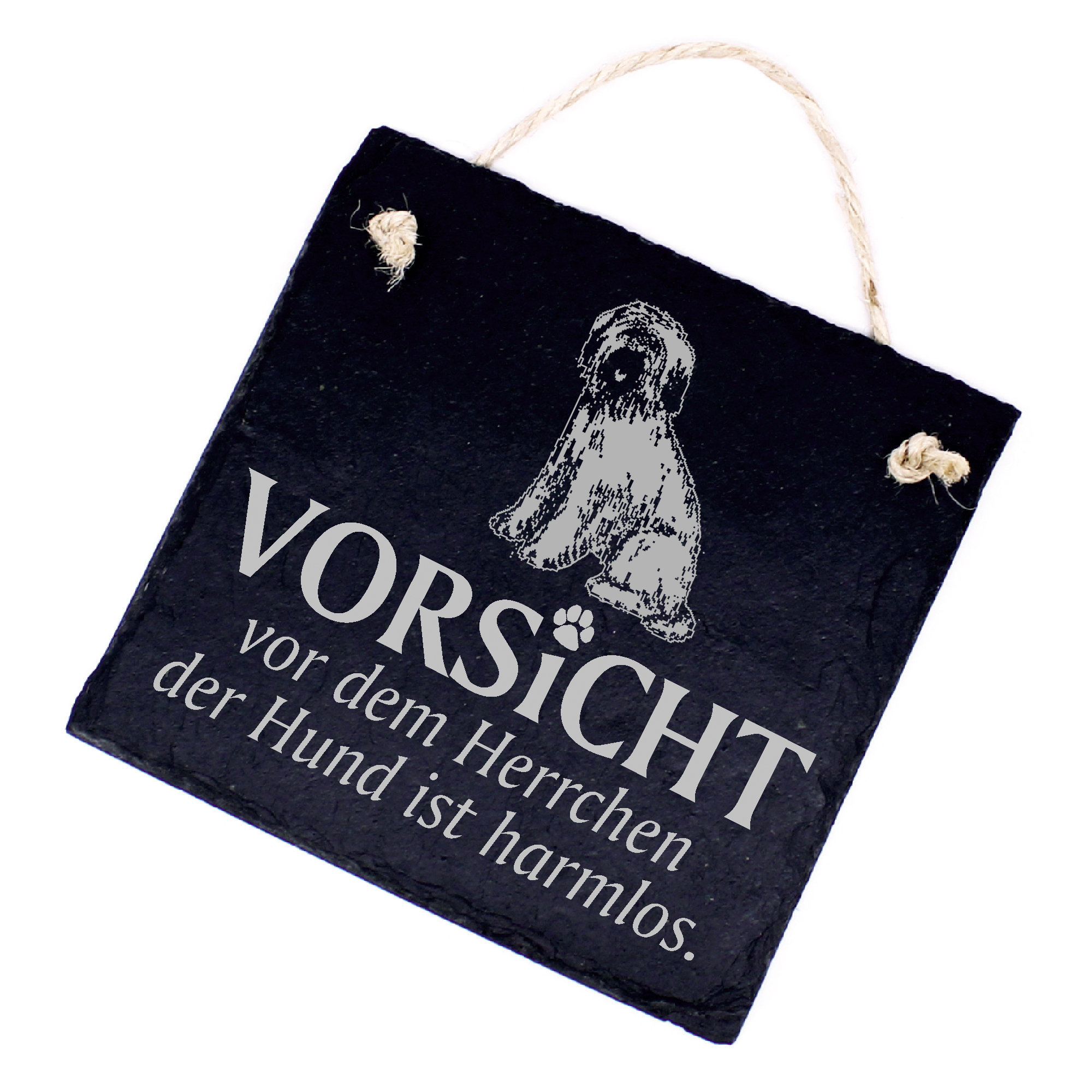 Hundeschild Briard Schild aus Schiefer - Vorsicht vor dem Herrchen - 11cm x 11cm