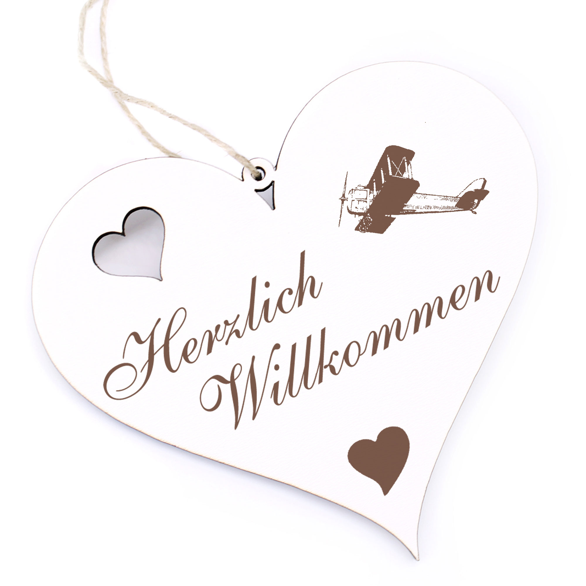 Herzlich Willkommen Schild - Doppeldecker - Deko Herz Holz