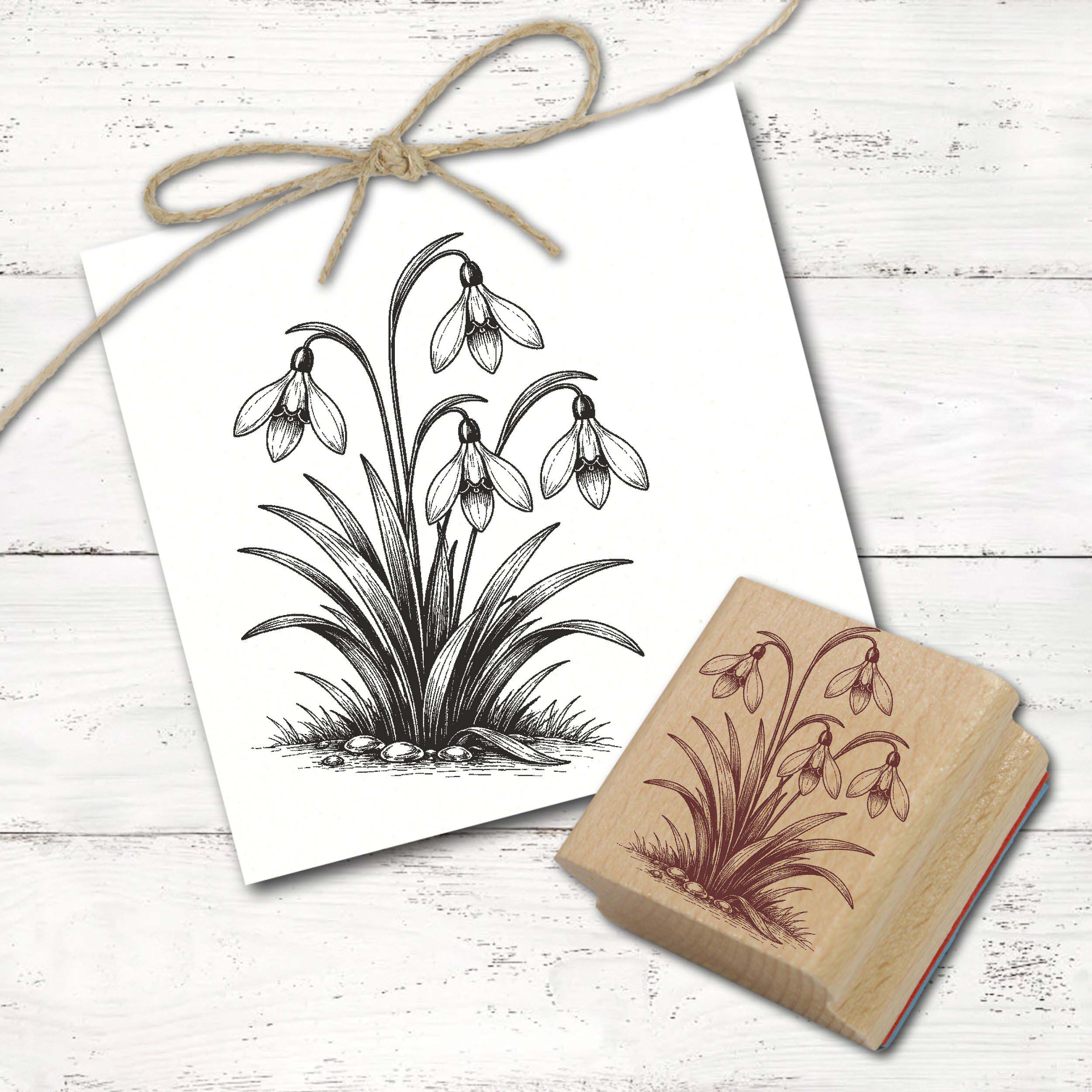 Stempel Schneeglöckchen Motivstempel - 4 Blüten - Winter Frühling Holzstempel Frühblüher 38 x 29 mm