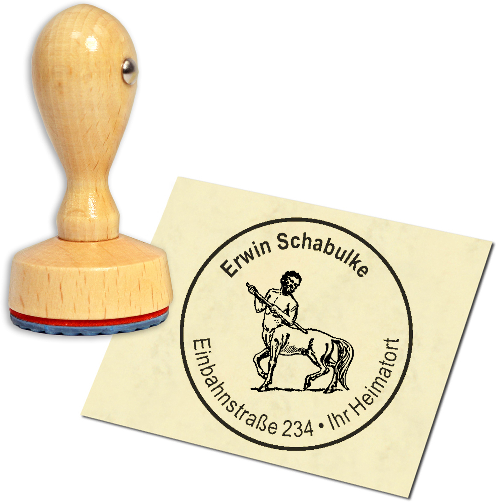 Stempel Adressstempel Holzstempel - Kentaur - rund 40mm