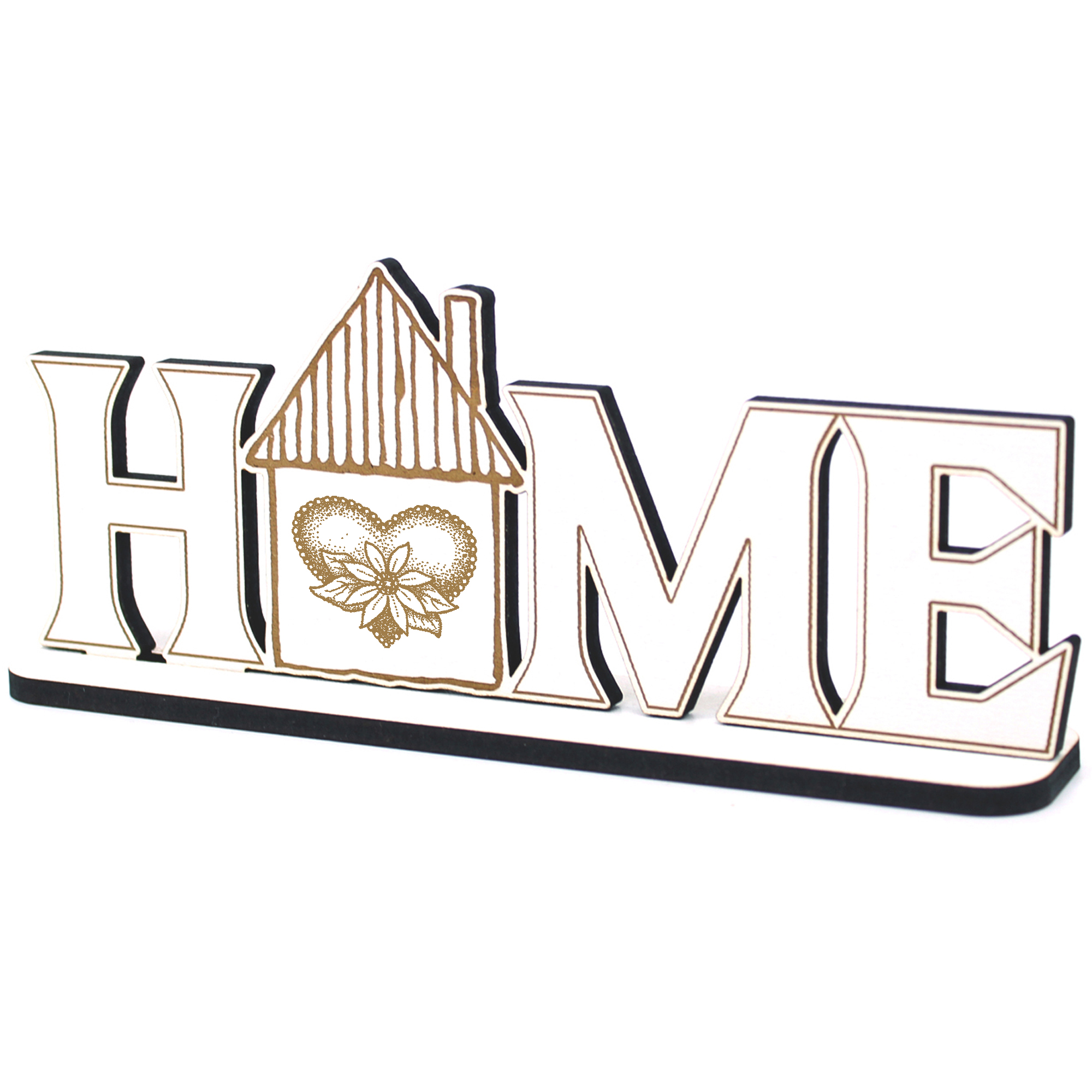 Deko Home Aufsteller Holz - Herz mit Blume - 28x12 cm Holzdeko
