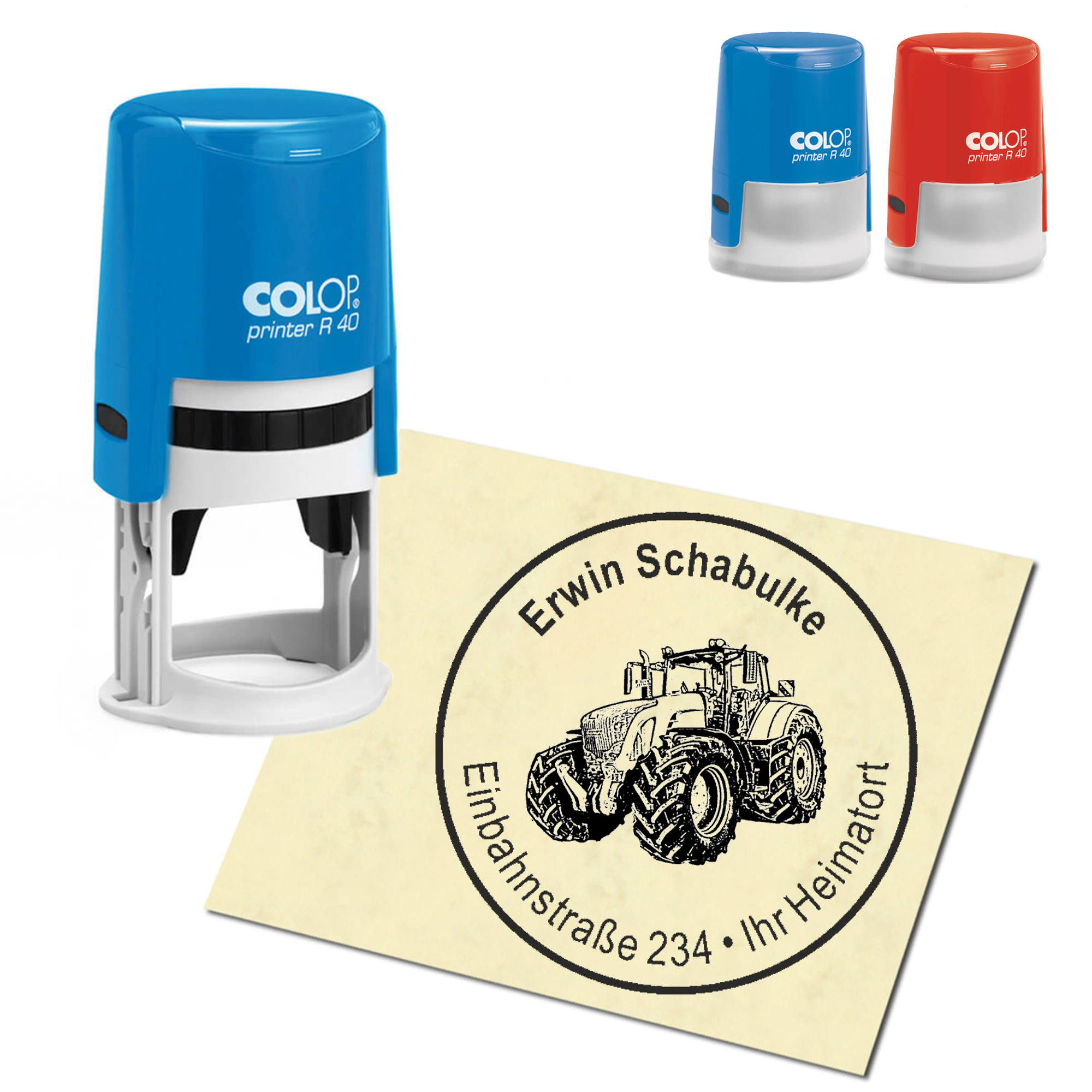 Stempel Adressstempel personalisiert - Traktor - rund &empty; 40mm