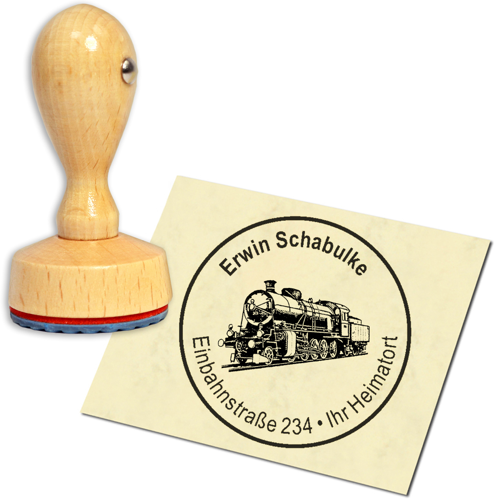 Stempel Adressstempel Holzstempel - Dampflok - rund 40mm