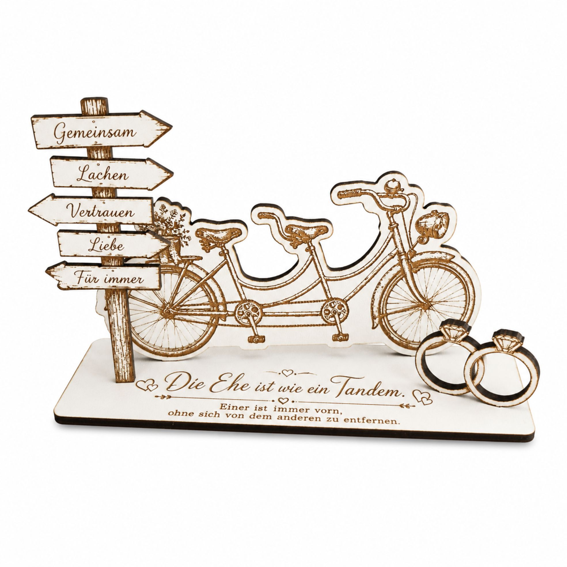 Geldgeschenk Hochzeit Tandem mit Wegweiser und Ringen – Geschenk fürs Brautpaar 14,5 x 9 cm