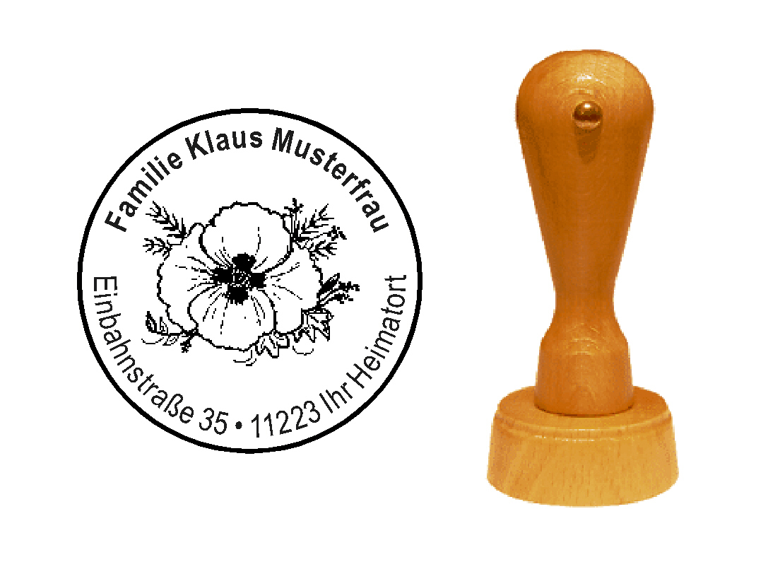 « Blume » Holzstempel mit persönlichem Wunschtext