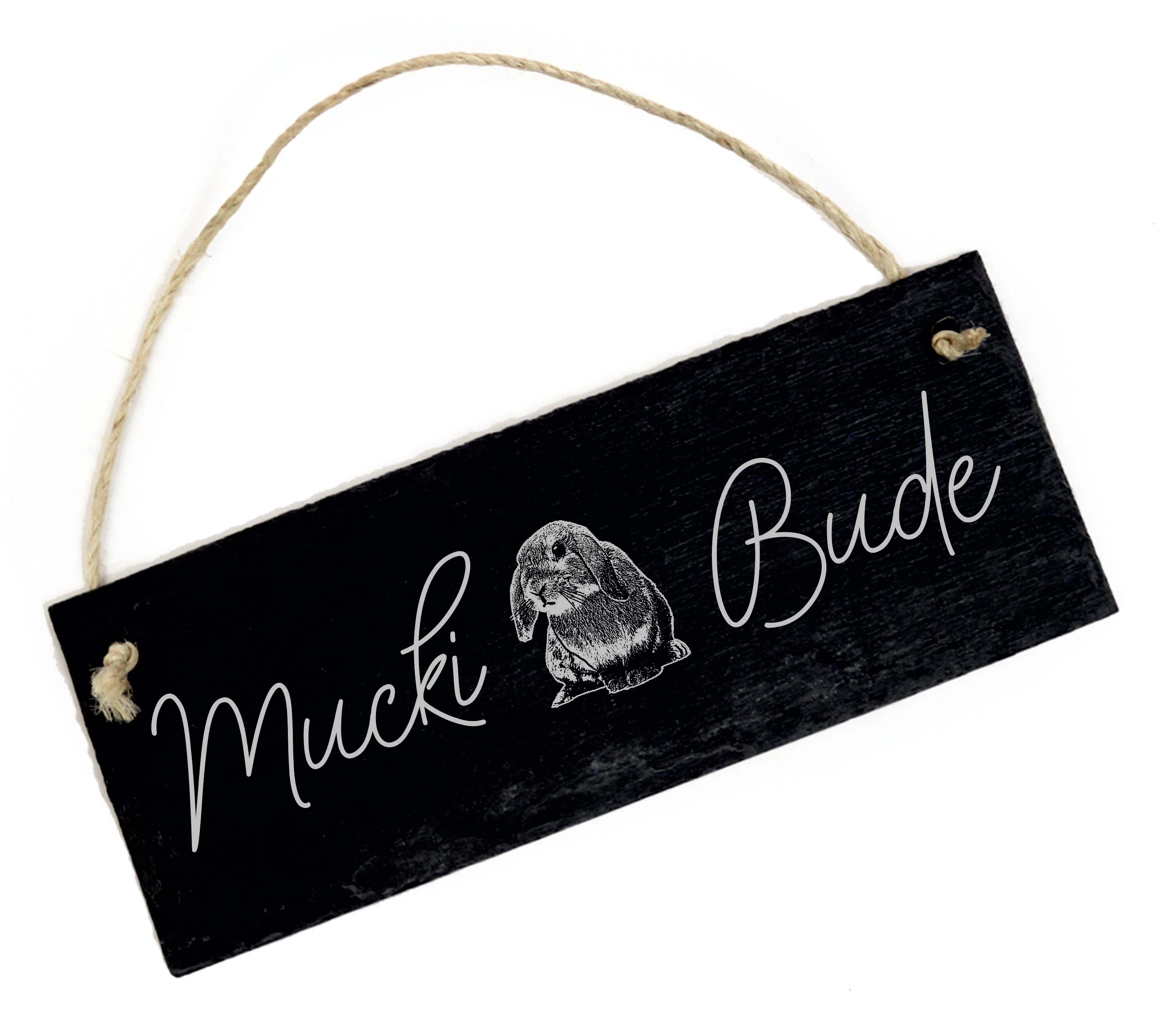 Zwergkaninchen Hase Kaninchen - Muckibude - Schild Schiefer graviert Hasenstall Türschild 22 x 8 cm