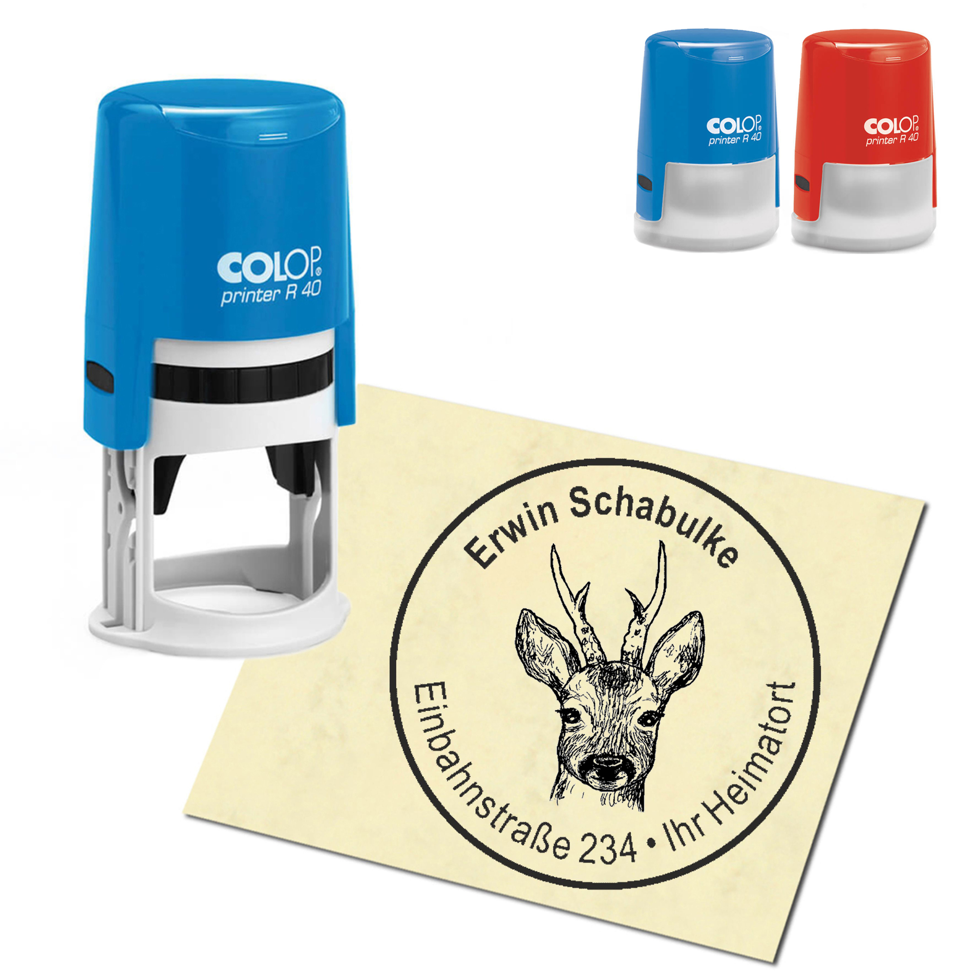 Stempel Adressstempel personalisiert - Reh Kopf - rund &empty; 40mm
