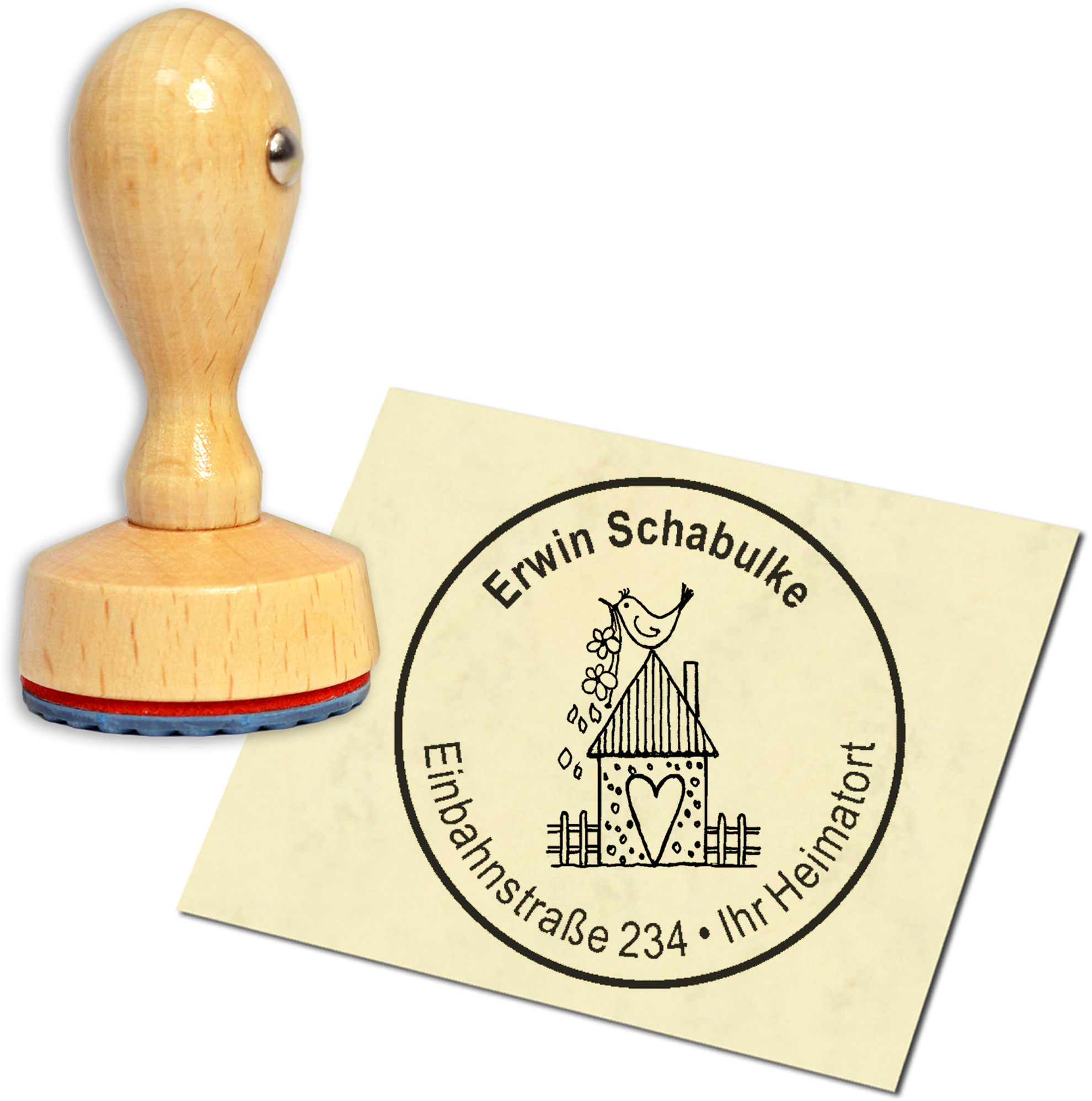 Stempel Adressstempel Holzstempel - Vogelhaus - rund 40mm