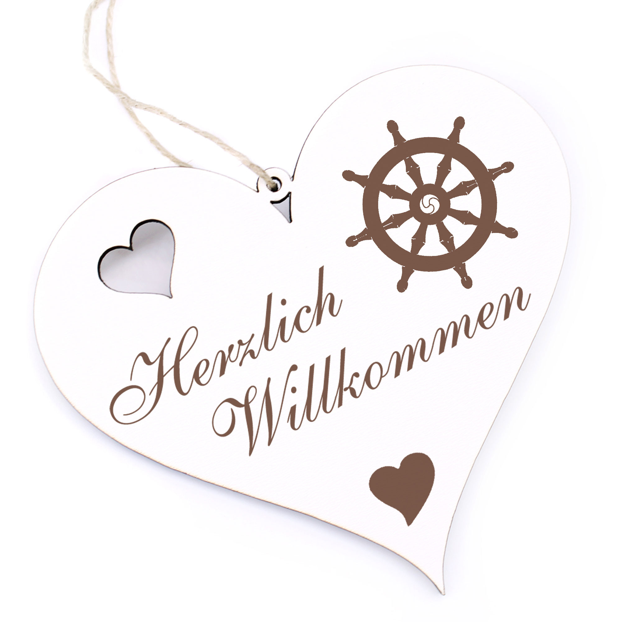 Herzlich Willkommen Schild - Buddhismusrad - Deko Herz Holz