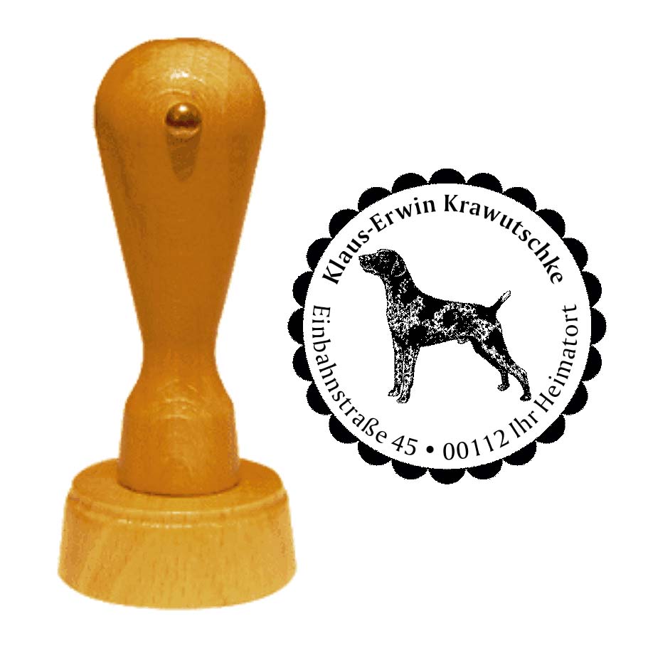 Adressstempel Deutsch Kurzhaar -  Holzstempel personalisiert mit Adresse - Ø 40 mm