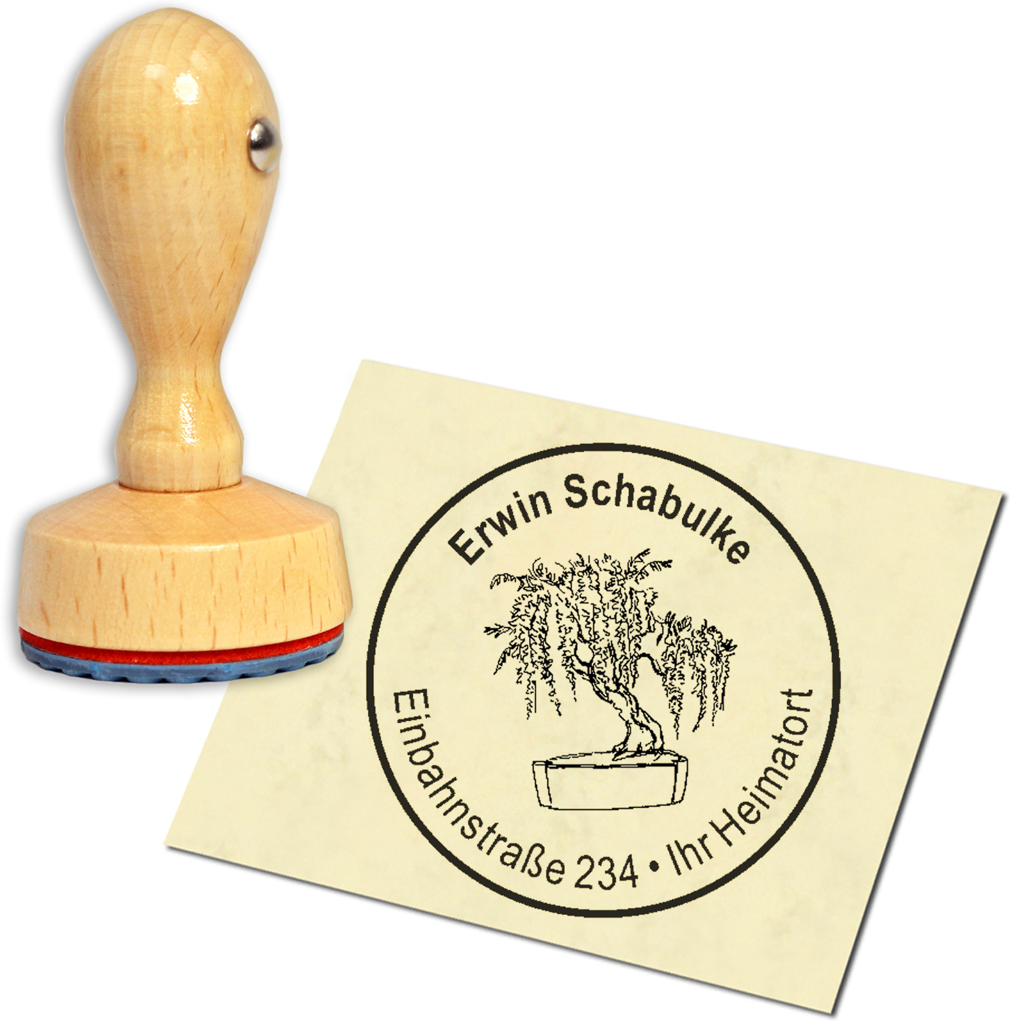 Stempel Adressstempel Holzstempel - Bonsai - rund 40mm