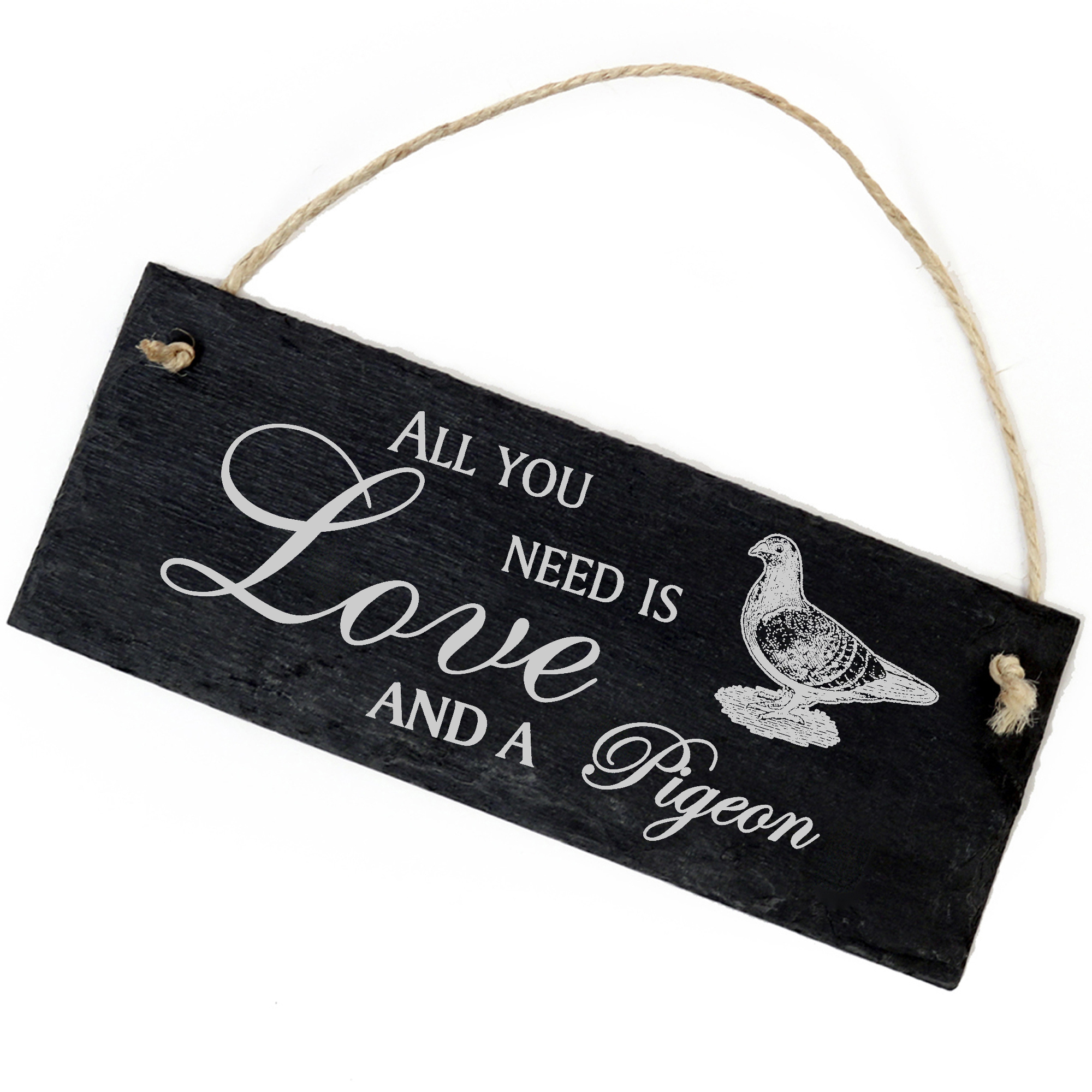 Schiefertafel Deko Taube Schild 22 x 8 cm - All you need is Love and a Pigeon