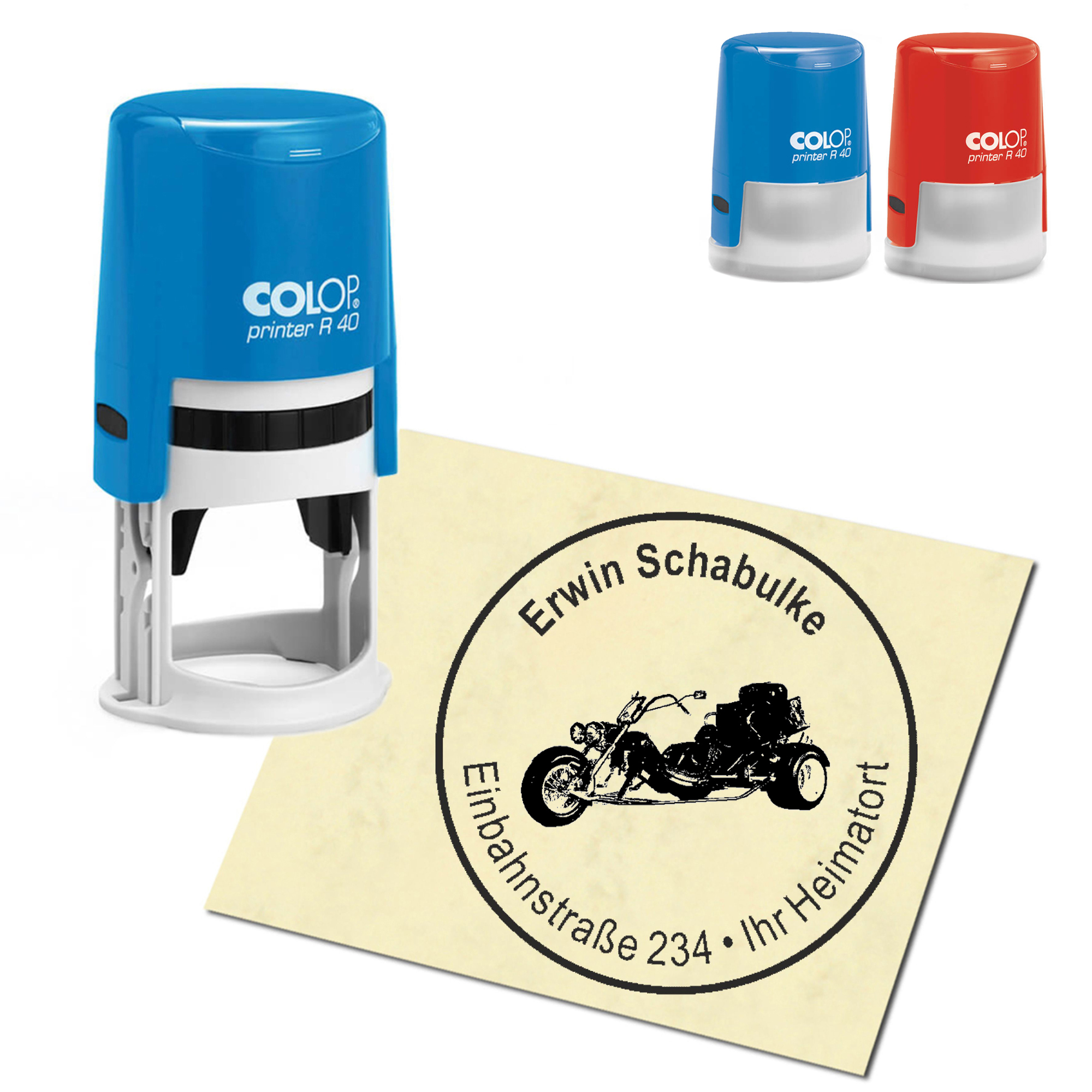 Stempel Adressstempel personalisiert - Trike - rund &empty; 40mm