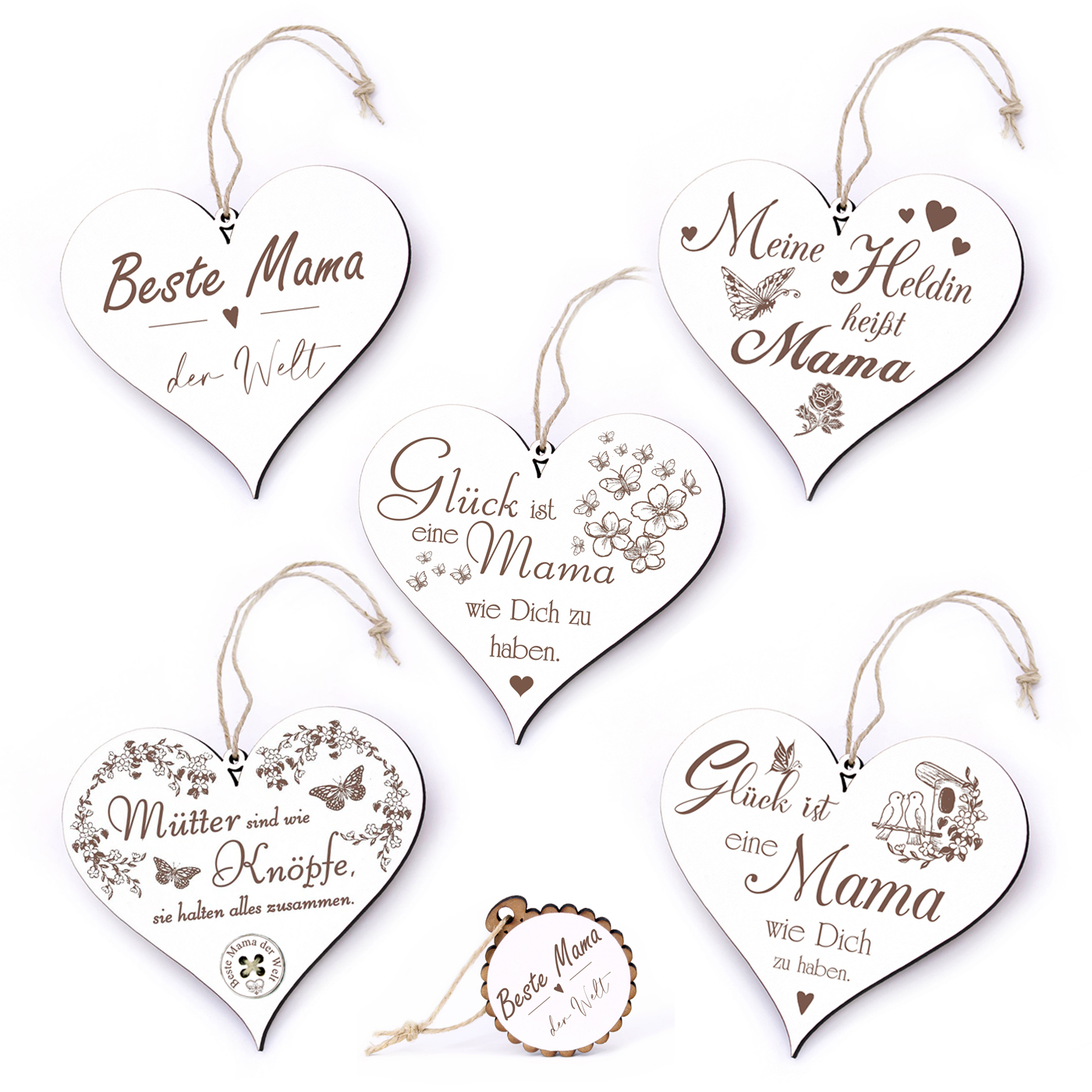 Herz Schild + Anhänger aus Holz mit Gravur Beste Mama Heldin Mutter - Muttertag Deko Geschenk-Set