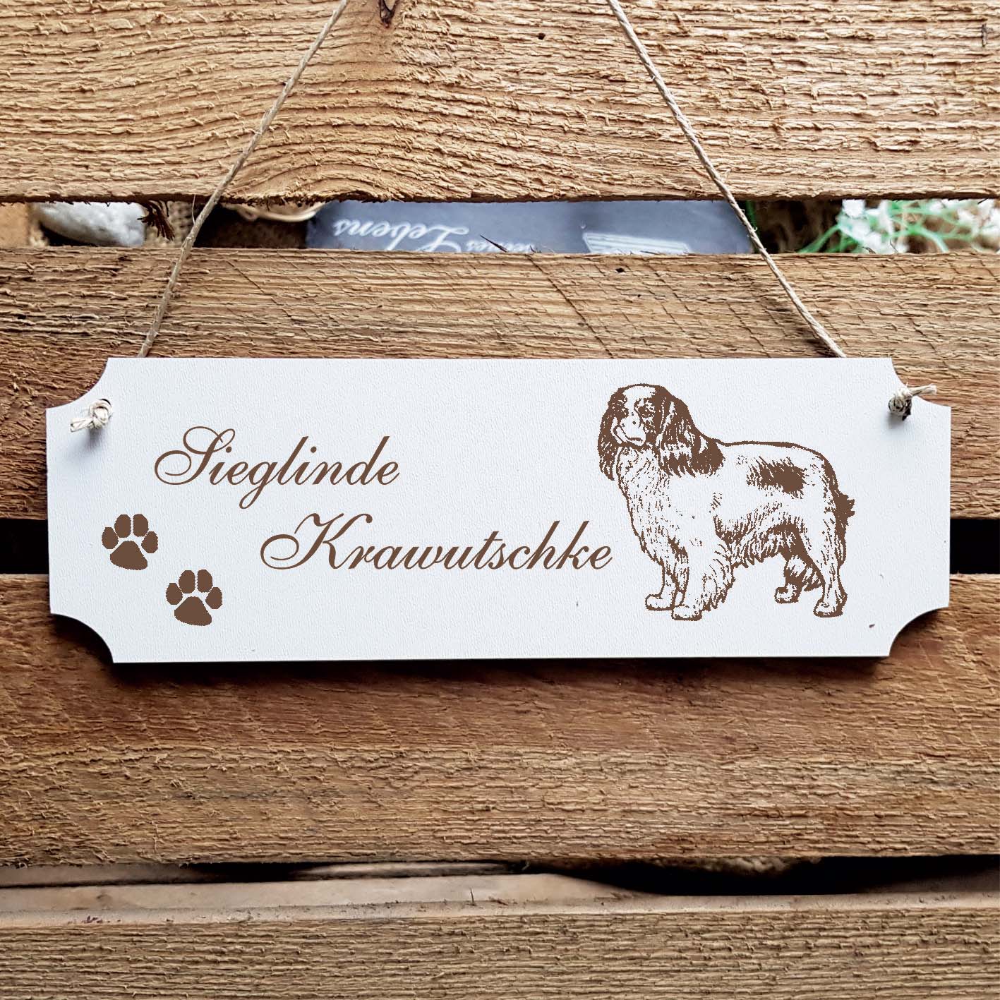 Schild « Cavalier King Charles Spaniel » Namensschild Türschild zum Anhängen - 20 x 6,7 cm