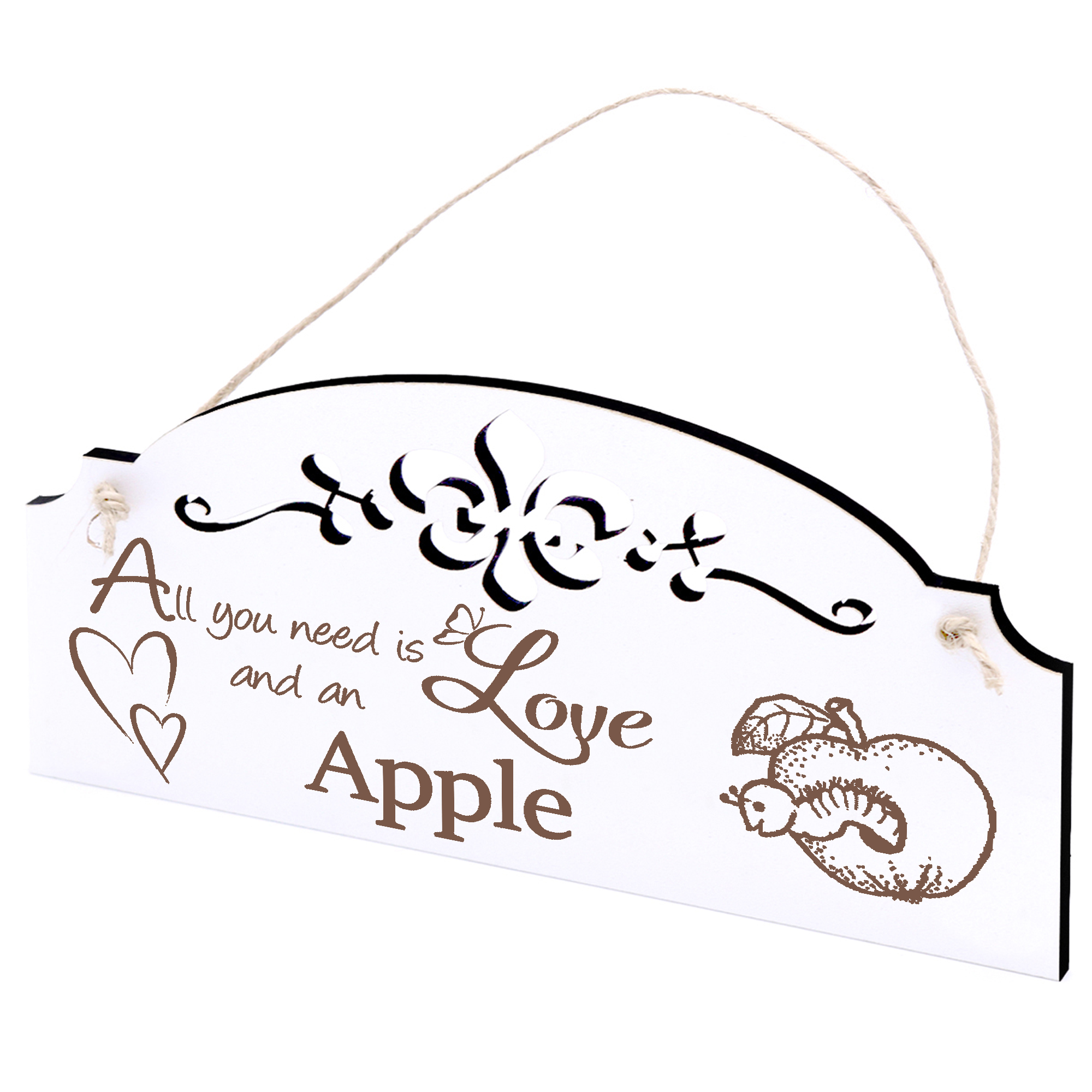 Schild Apfel mit Wurm Deko 20x10cm - All you need is Love and an Apple - Holz