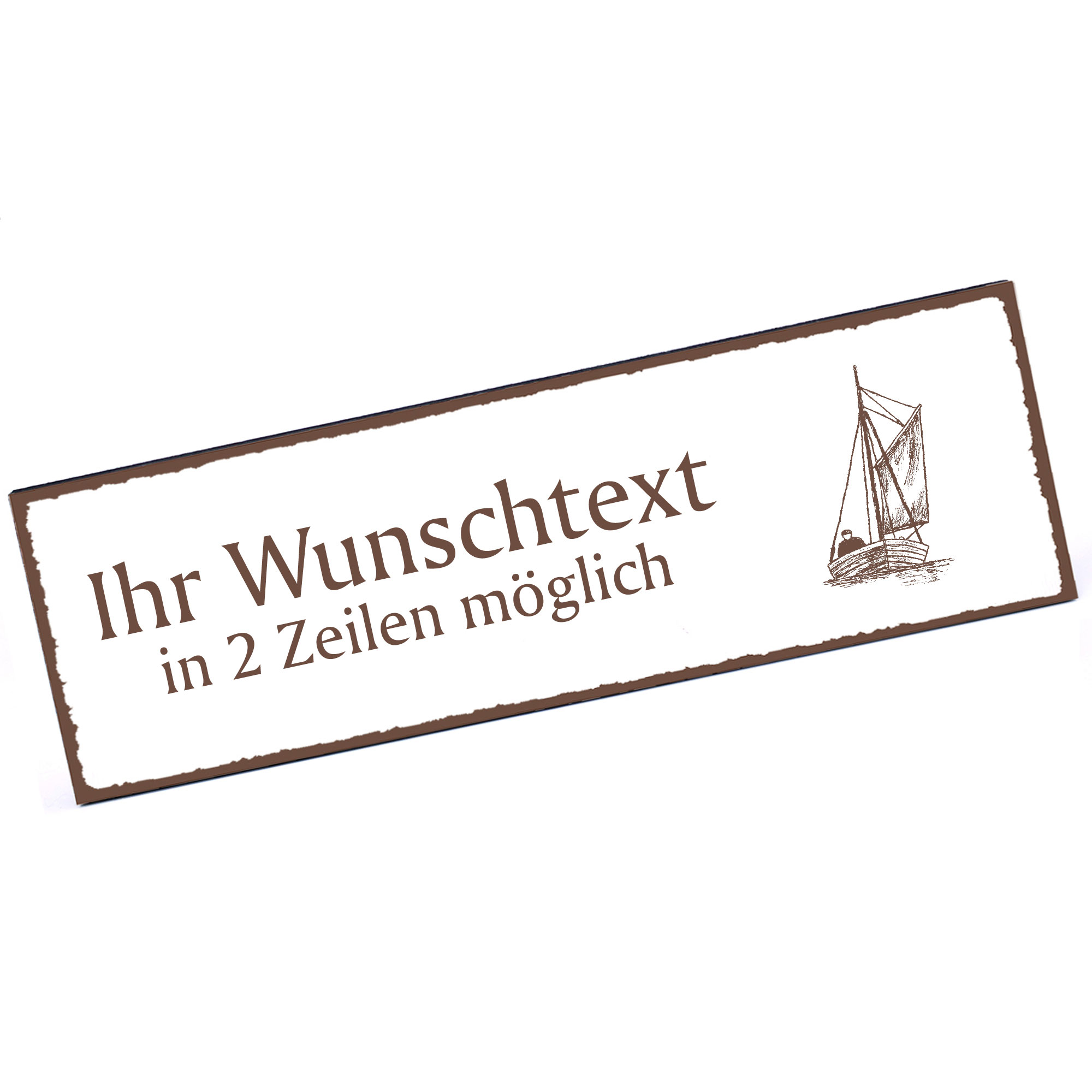 Türschild Zeesenboot  Namensschild personalisiert mit Gravur - 150mm x 50mm - selbstklebend