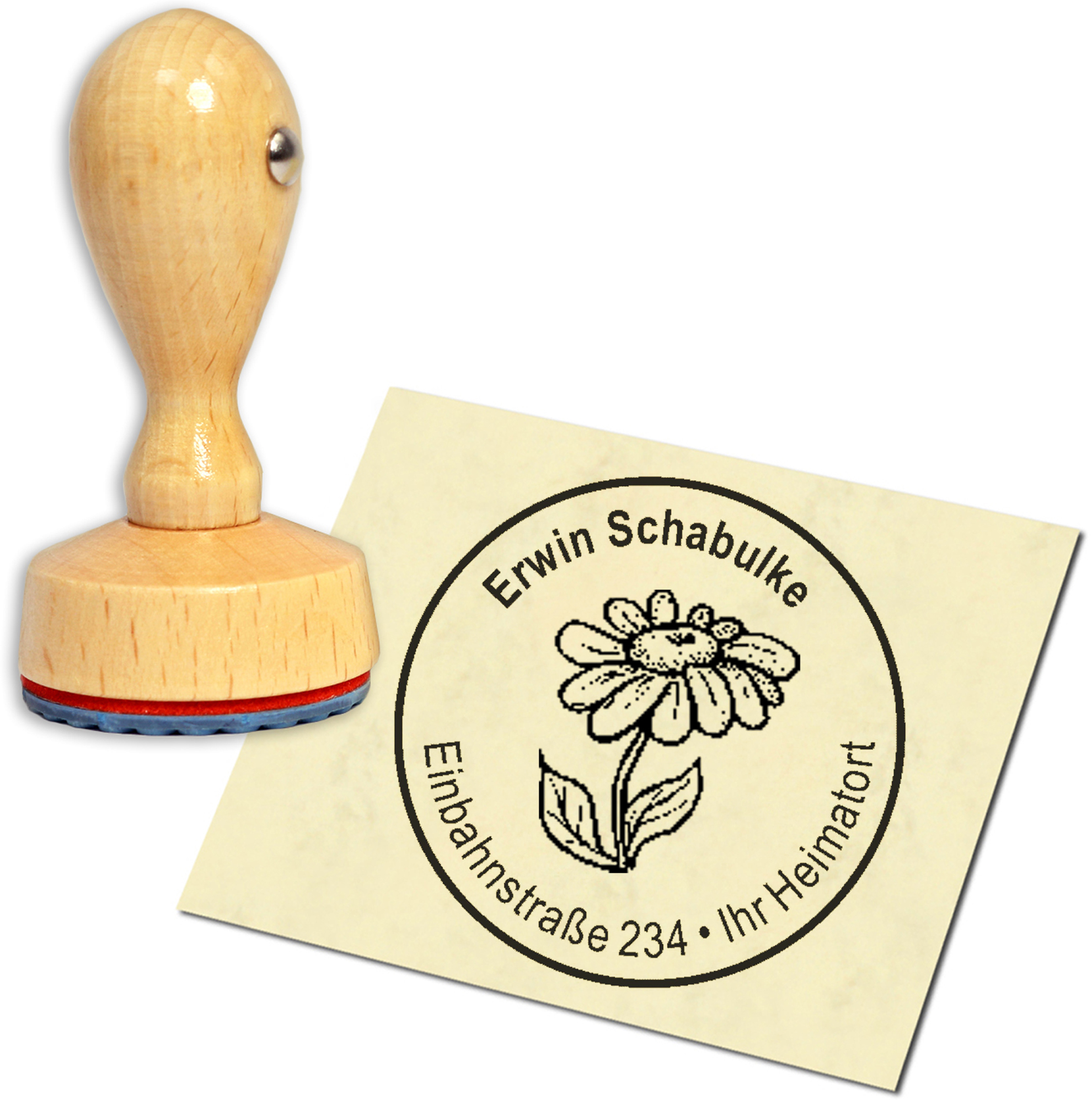 Stempel Adressstempel Holzstempel - Gänseblümchen - rund 40mm
