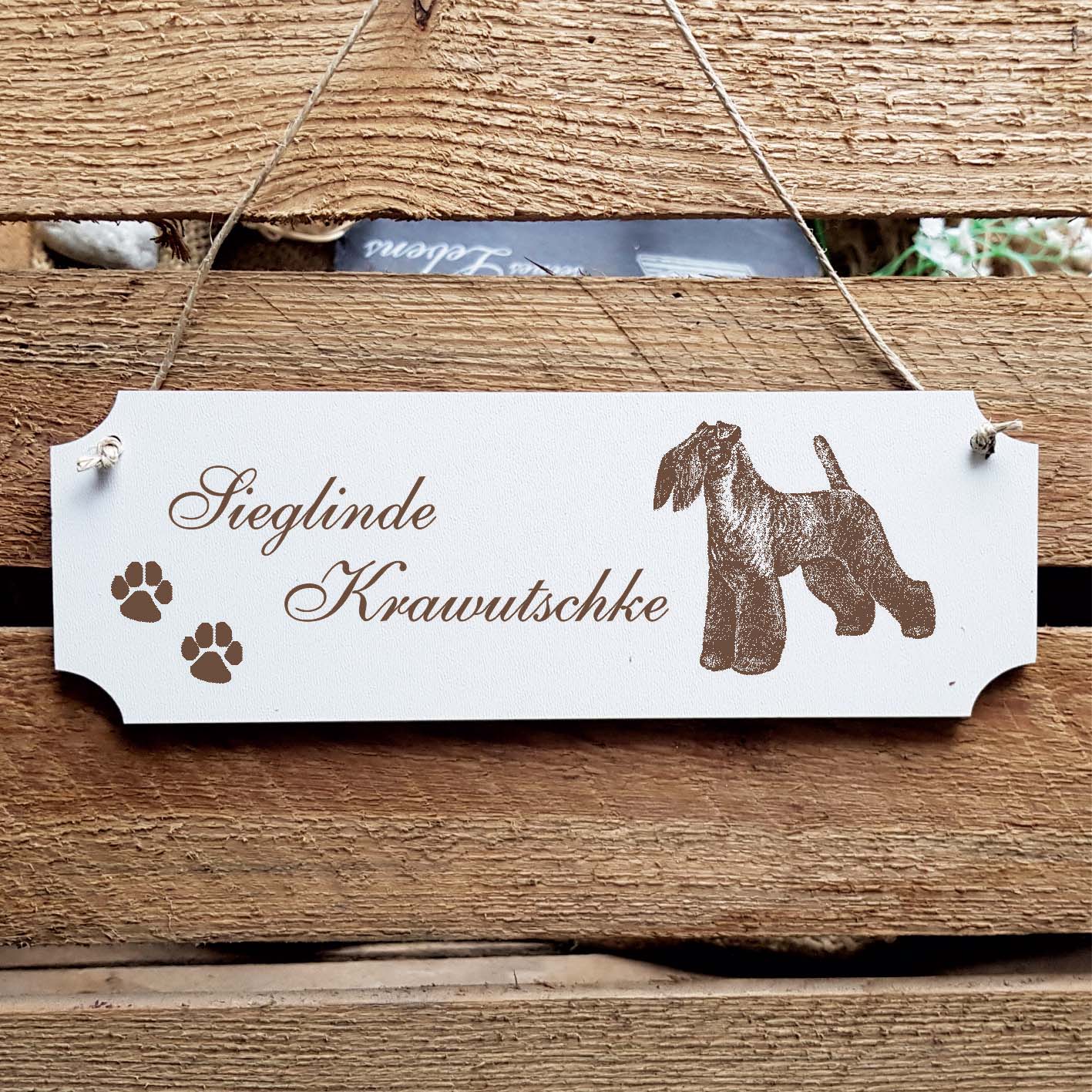 Schild « Kerry Blue Terrier » Namensschild Türschild zum Anhängen - 20 x 6,7 cm