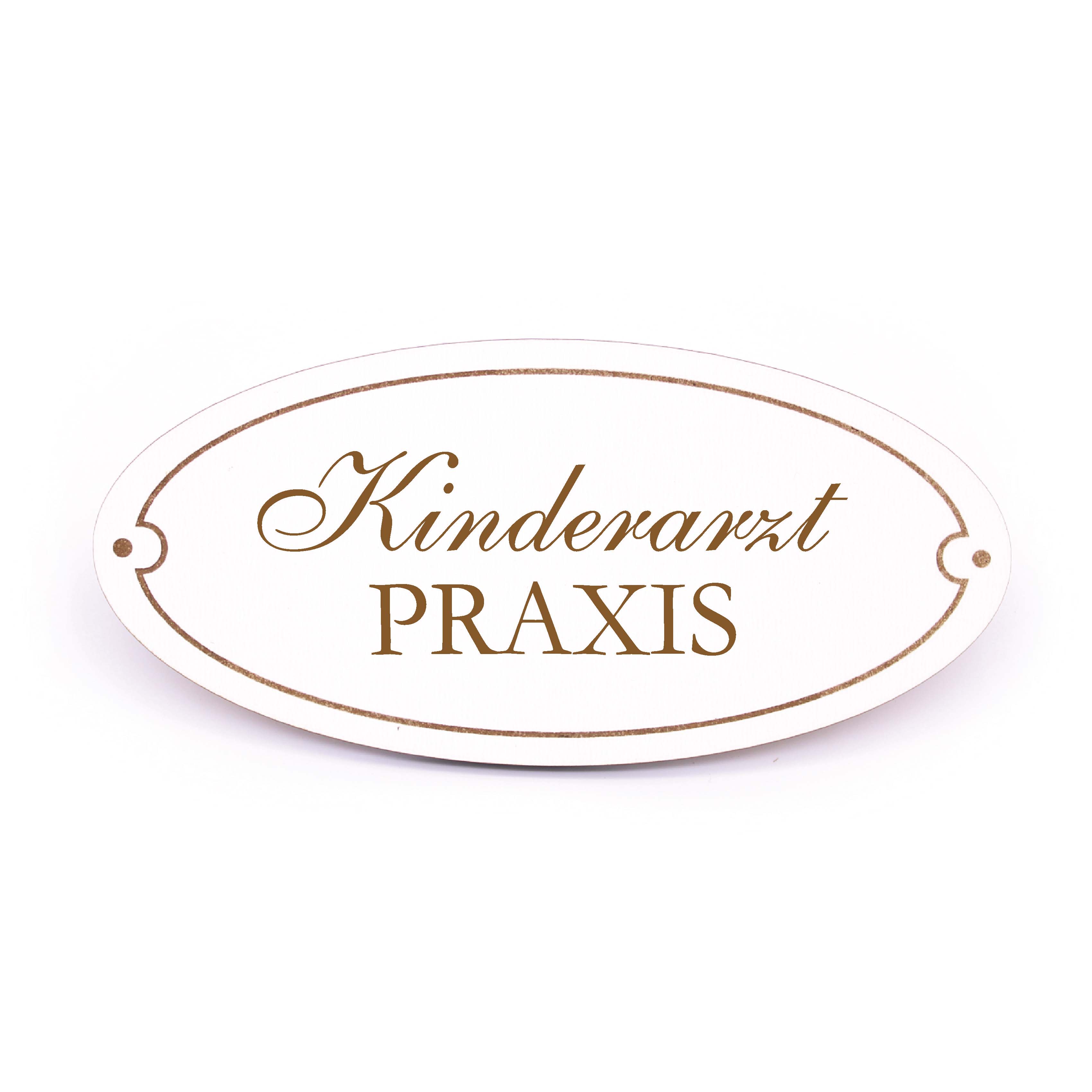 Türschild KINDERARZT PRAXIS Schild oval Arzt Holzschild weiß Gravur selbstklebend Türdeko 15x7cm
