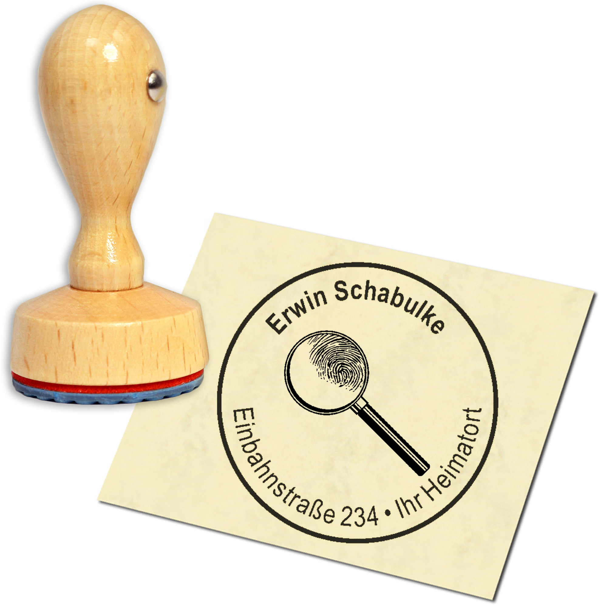 Stempel Adressstempel Holzstempel - Lupe - rund 40mm