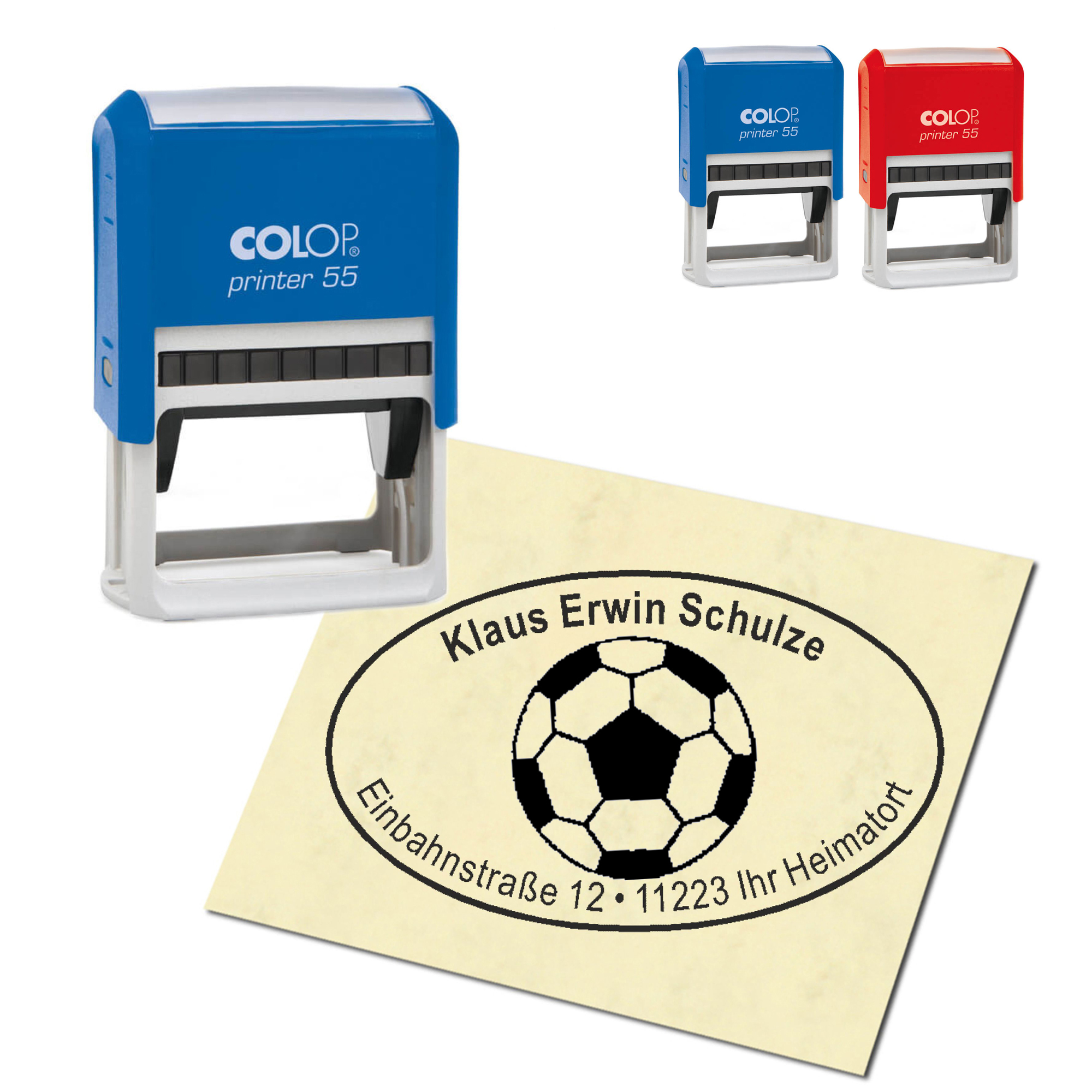 Adressstempel personalisiert Stempel - Fußball - oval 59 x 39 mm