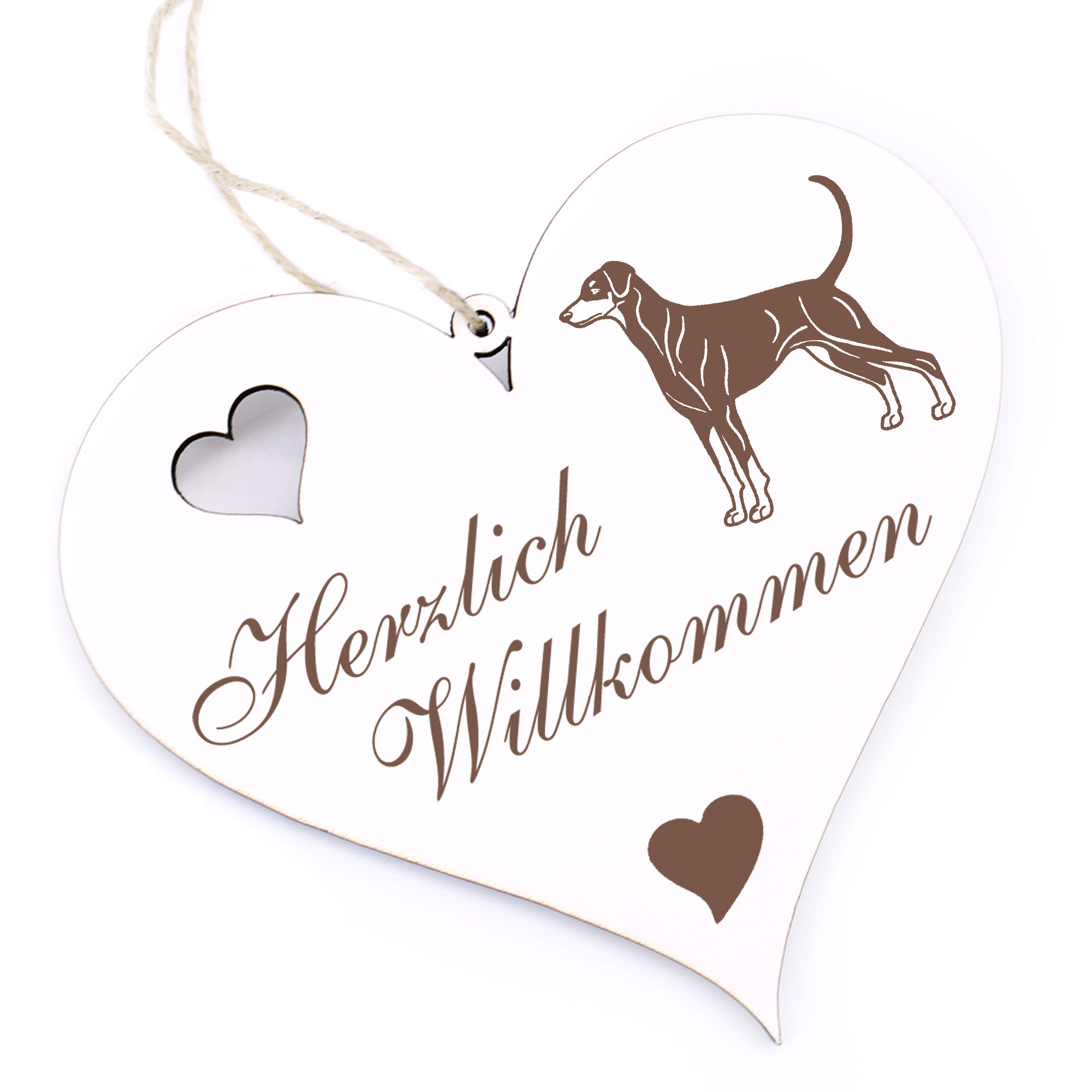 Herzlich Willkommen Schild - Dobermann - Deko Herz Holz