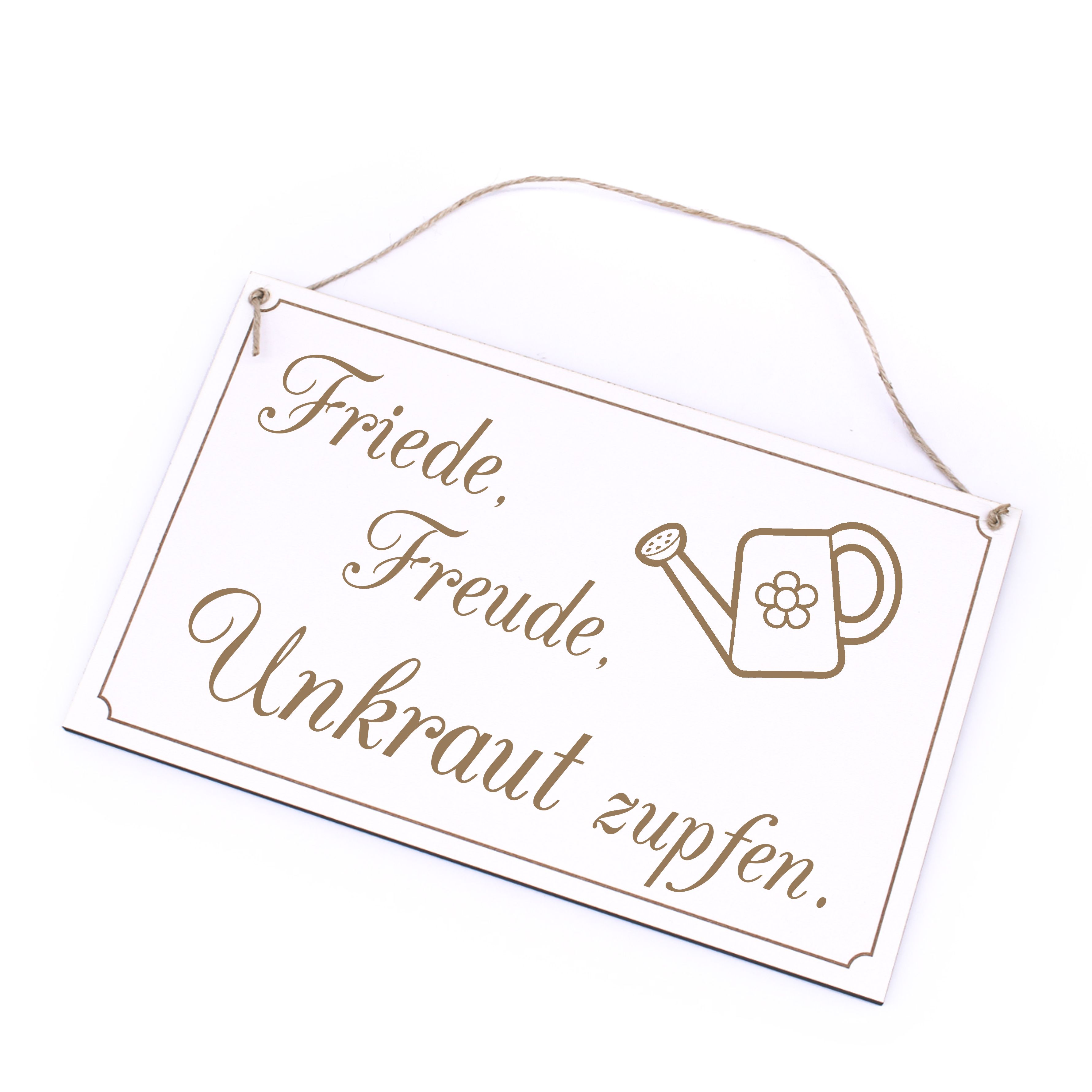 Gärtner Schild - Friede Freude Unkraut zupfen - Holzschild Garten Deko 26 x 16 cm